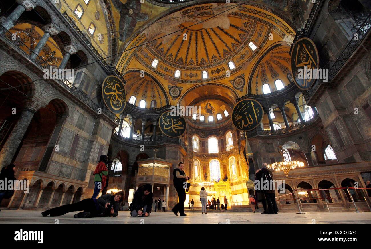 Tourists visit the Aya Sofya, the greatest of Istanbul's Byzantine  monuments, in Istanbul March 2, 2010. Turkey's largest city is a 2010  European Capital of Culture filled with the treasures of a