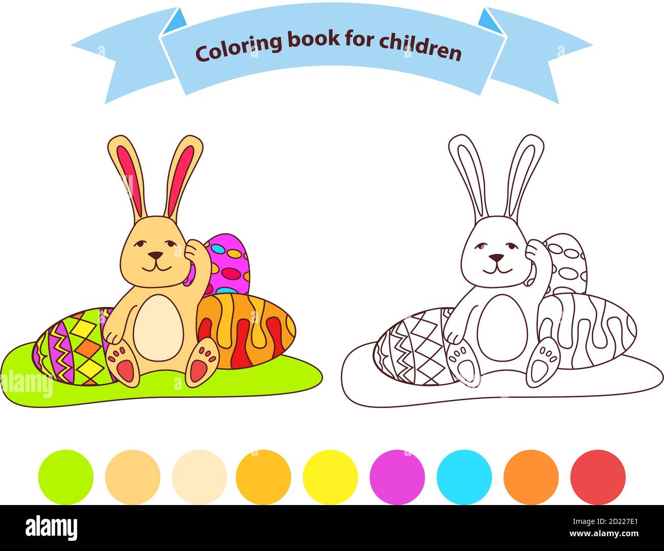 Bunny Easter eggs. Isolated on white background. Hare cartoon character. Stock Vector