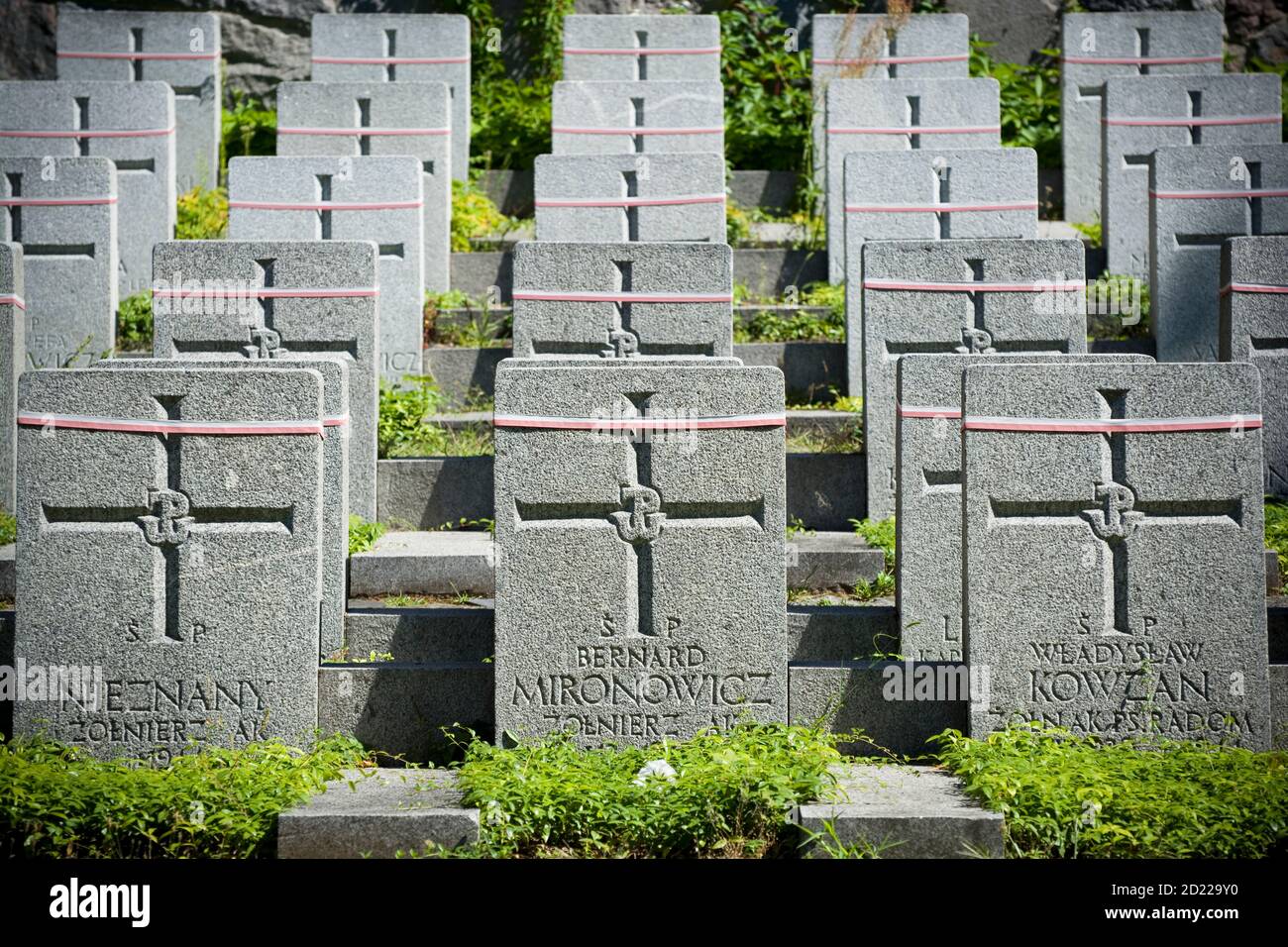 Graves of Polish soldiers fallen during Polish–Soviet War, Polish–Lithuanian War and Wilno Uprising at Rasos Cemetery, Vilnius, Lithuania Stock Photo