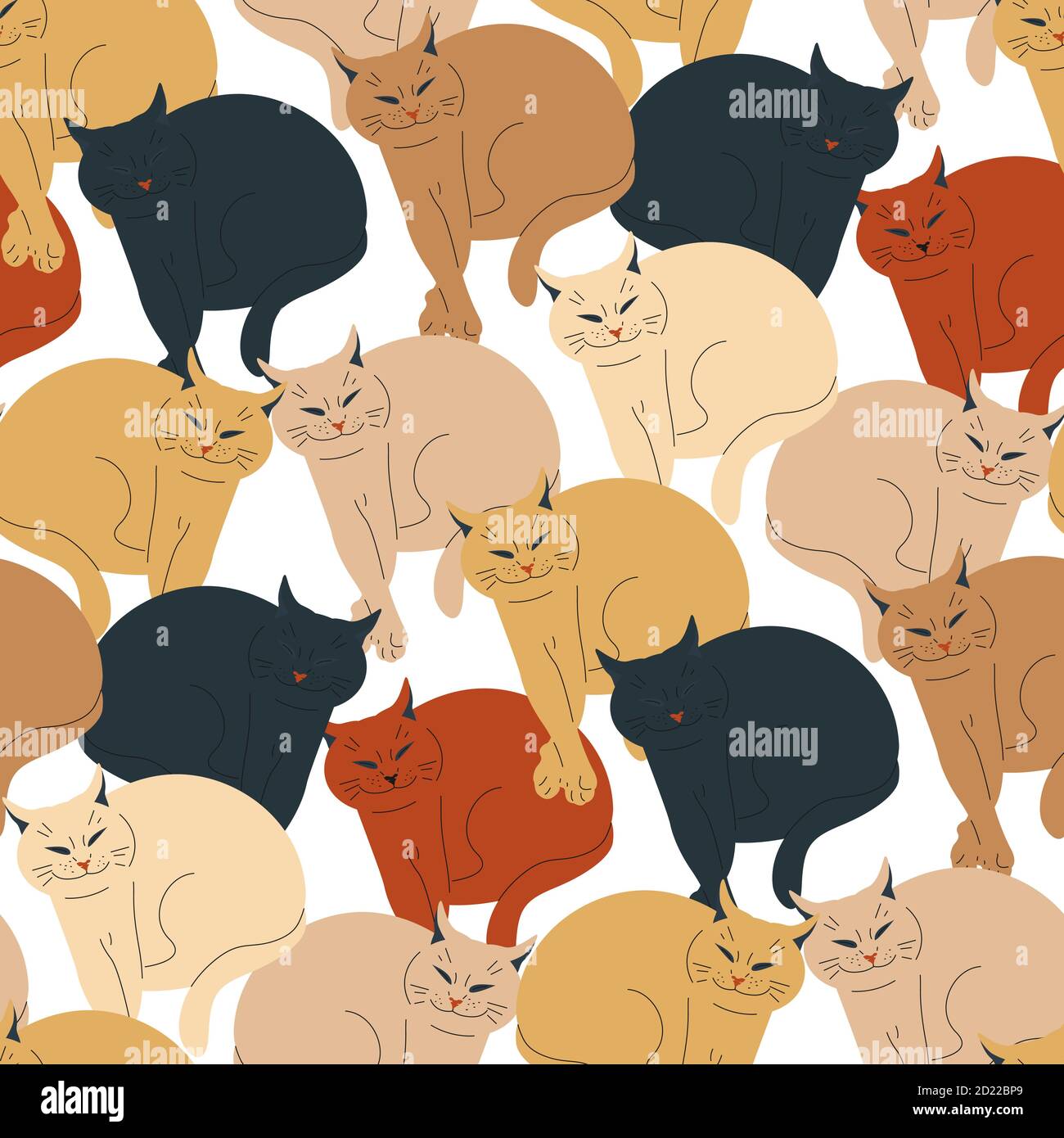 Seamless pattern with earthy color smiling cats. Stock Vector