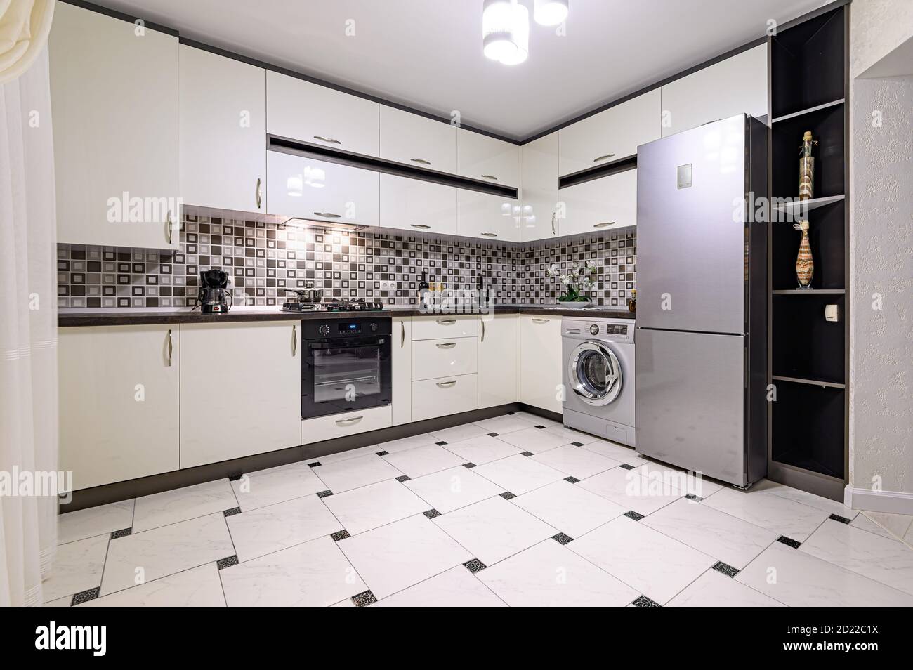 Black and white modern kitchen interior Stock Photo Alamy