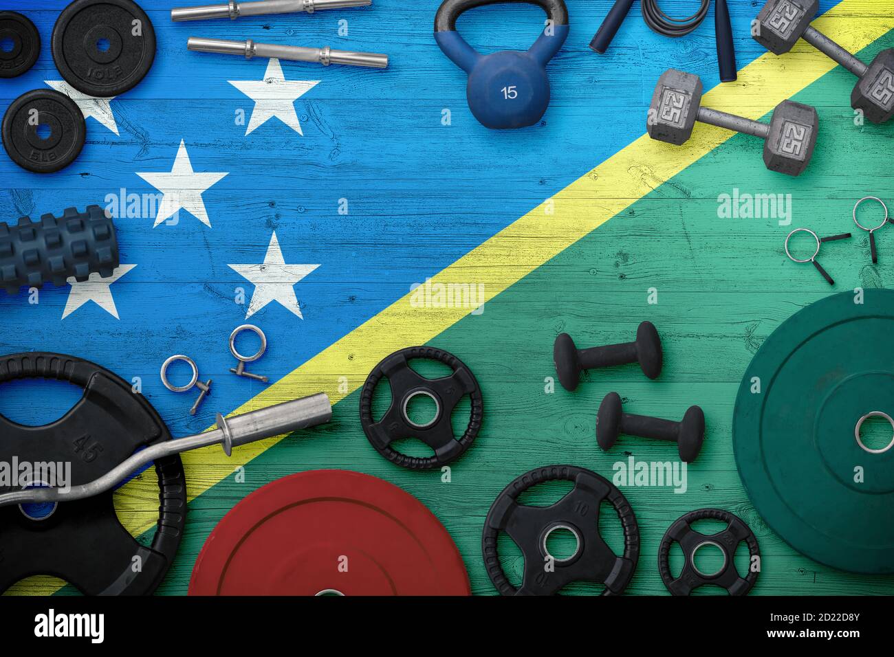 Solomon Islands sports and fitness concept. Top view of heavy weight