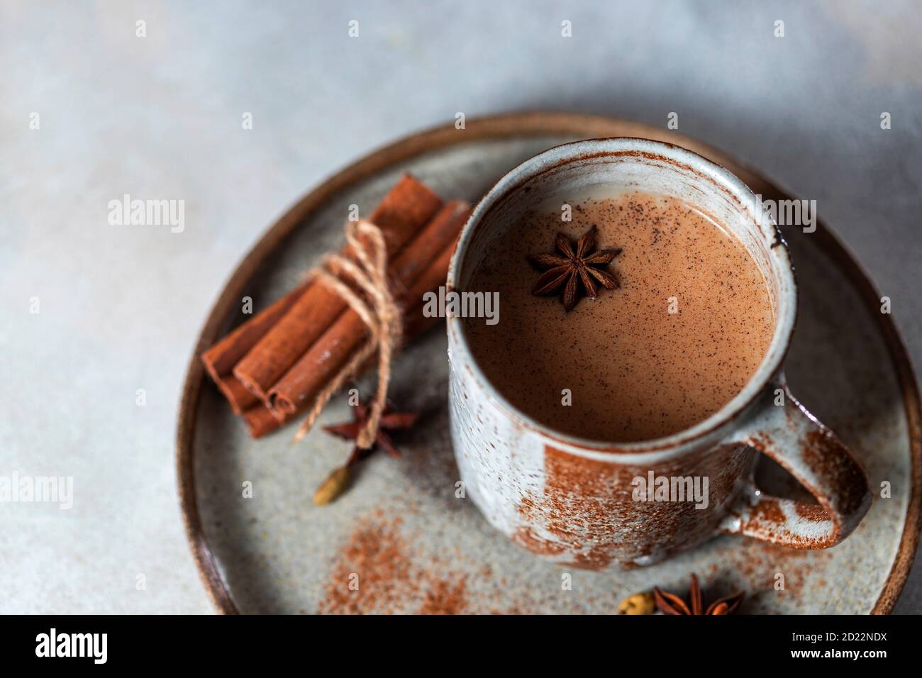 Traditional Indian masala tea with spices.Spiced tea with milk Stock