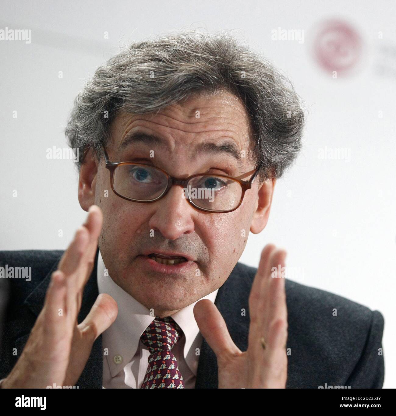 Michael Sabia, president and chief executive officer of Caisse de depot et placement du Quebec (CDP) speaks to the media following the release of their 2009 financial results in Montreal, February 25, 2010. REUTERS/Christinne Muschi (CANADA - Tags: BUSINESS HEADSHOT) Stock Photo