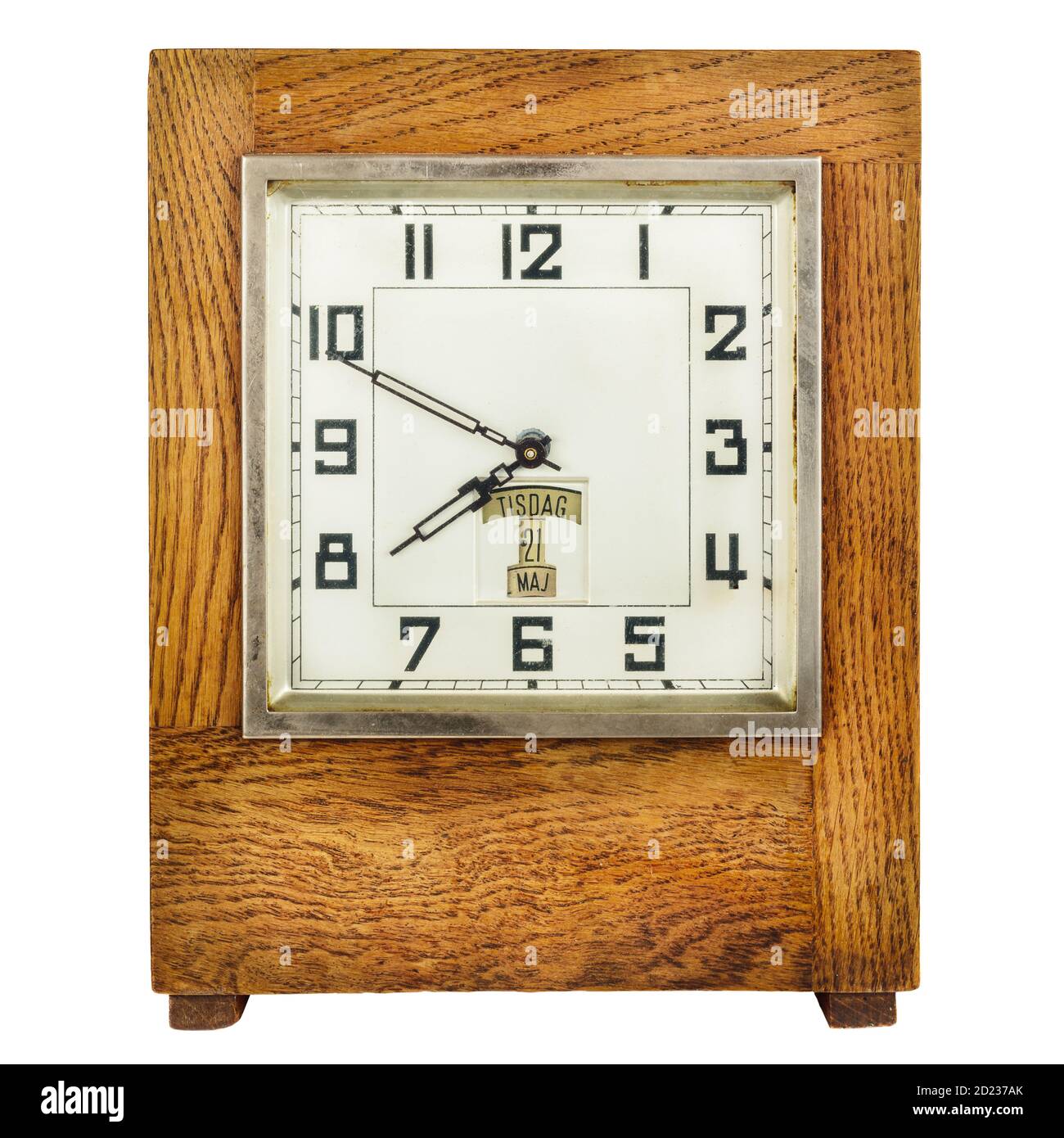 Vintage art deco table clock isolated on a white background Stock Photo