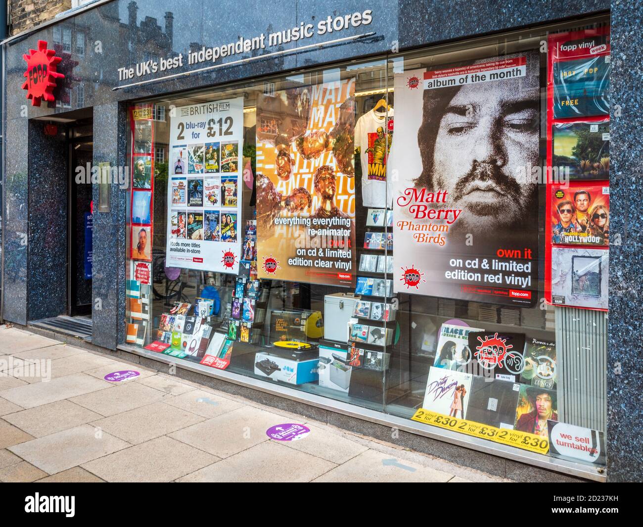 Fopp Store Cambridge - Fopp Independent Music Stores sell music, film, books and other entertainment products, Owned by HMV, founded 1981 in Glasgow. Stock Photo