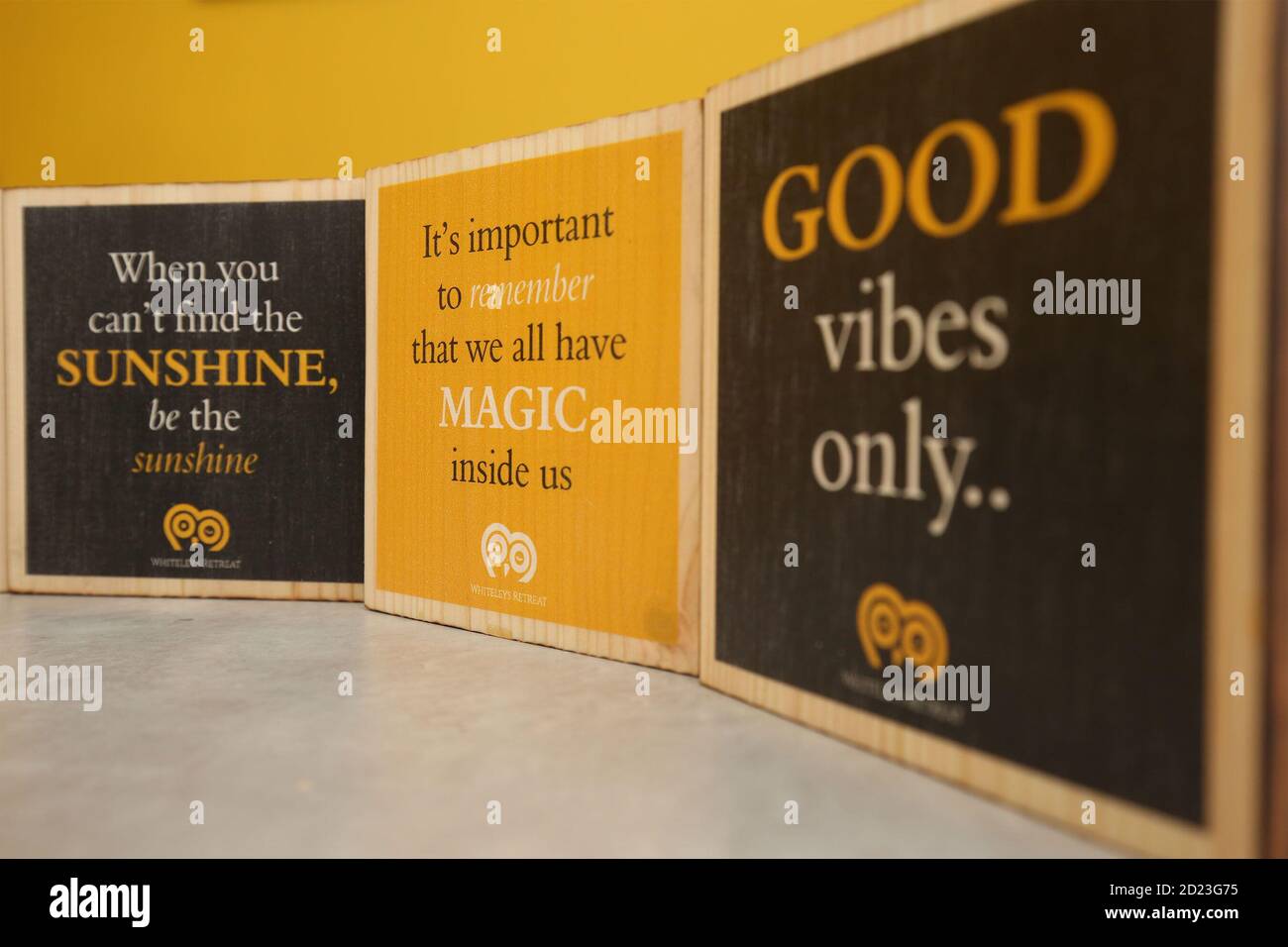 Motivational statements printed onto old wooden floorboard for coastes,  hanging boards for a charity Whiteleys Retreat. Known as flairboards.  Flairboards is an Scottish company that produces inspirational quotes,  expressions and lyrics on