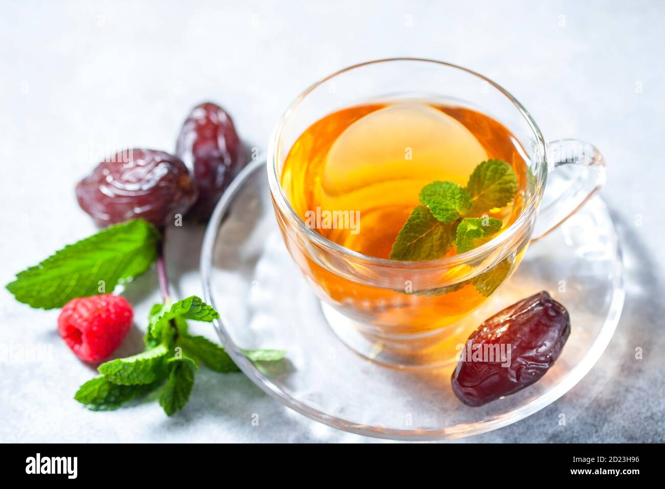 Mint tea with dates. Arabic style Stock Photo