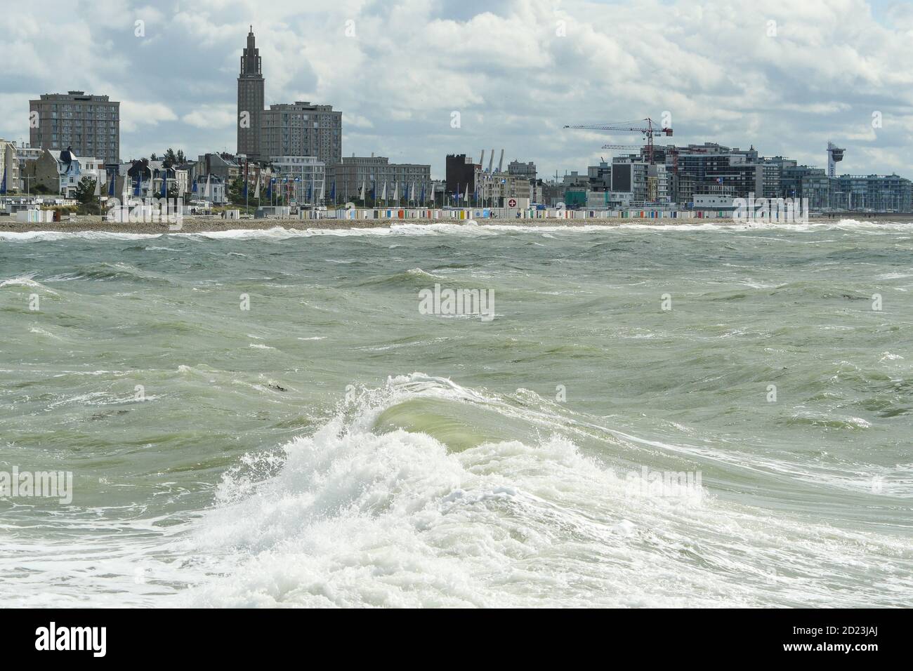 Le Havre beach and seaside promenade seen on a stormy day, Le Havre, Seine-Maritime, Normandy Region, France Stock Photo