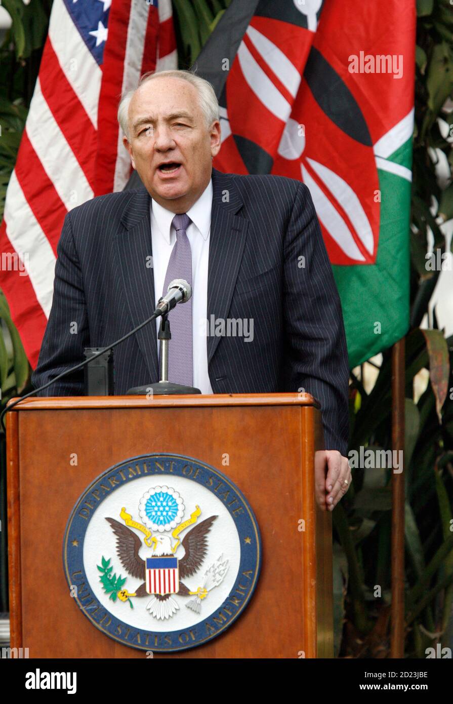 Stephen Rapp, U.S. ambassador-at-large for war crimes issues, addresses a news conference in Kenya's capital Nairobi, November 16, 2009. The United States will attend an International Criminal Court (ICC) meeting this week as an observer for the first time since the Hague court was set up in 2002, President Barack Obama's war crimes envoy said on Monday. REUTERS/Thomas Mukoya (KENYA POLITICS CRIME LAW CONFLICT) Stock Photo