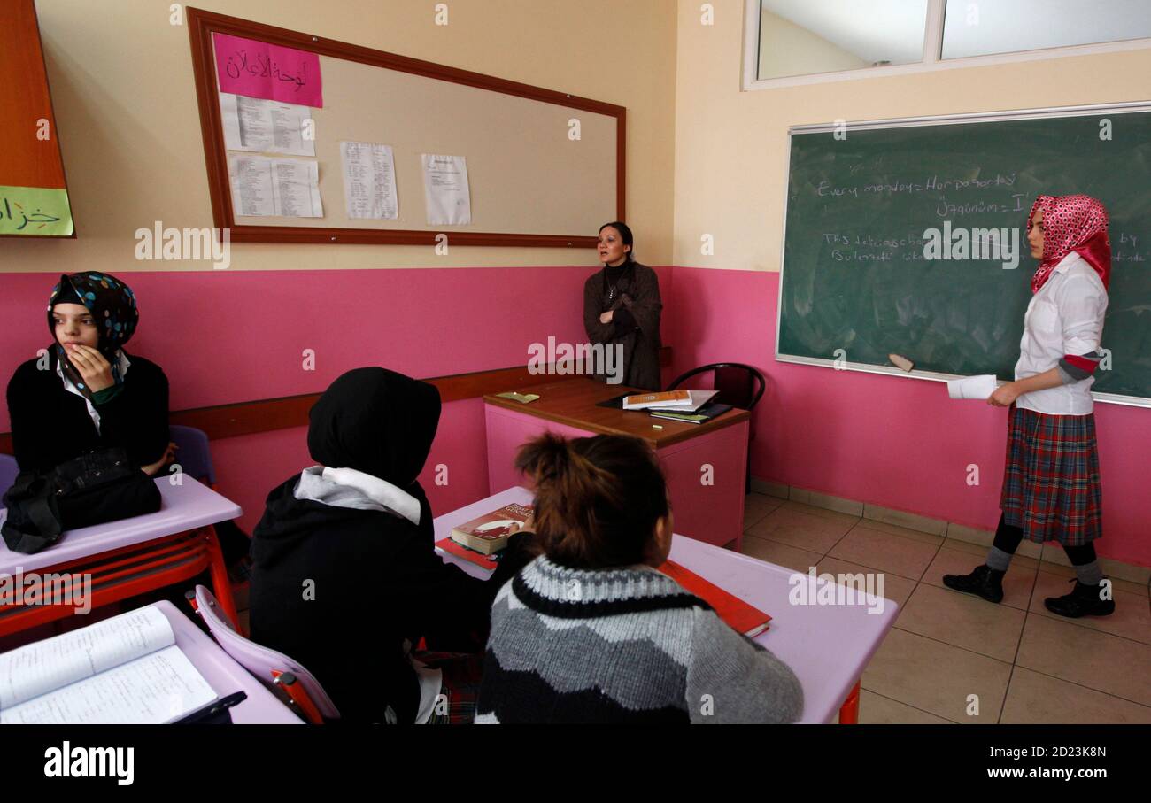 https www alamy com turkish girls attend english class at the kazim karabekir girls imam hatip school in istanbul february 10 2010 the imam hatip network is a far cry from the western stereotype of the madrassa as an institution that teaches the koran by rote and little else originally founded to educate muslim religious functionaries in the 1920s the imam hatip syllabus devotes only around 40 percent of study to religious subjects like arabic islamic jurisprudence and rhetoric the rest is given over to secular topics to match feature turkeyislam education reutersmurad sezer turkey tags educati image379938405 html