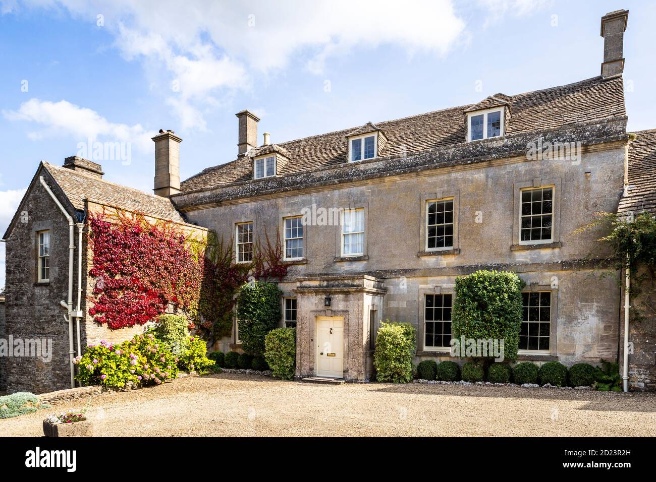 18th century ashlar fronted Miserden House in the Cotswold village of Miserden, Gloucestershire UK Stock Photo