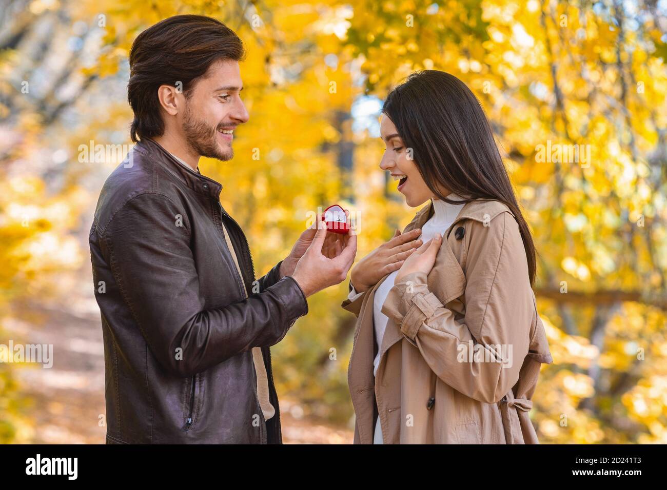 Romantic man in love making propose to his girlfriend Stock Photo