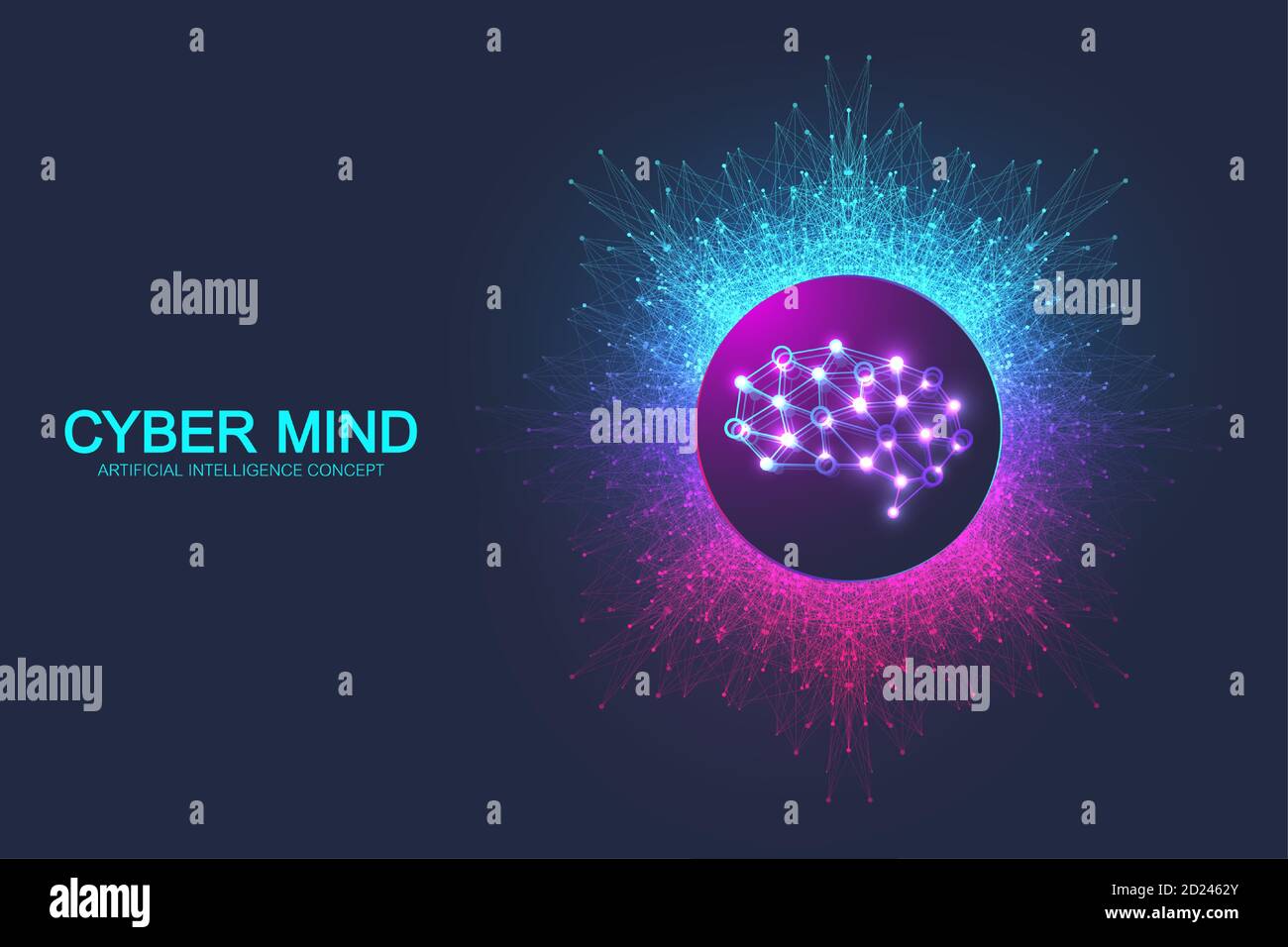 Cyber mind and Artificial Intelligence concept. Neural networks and another modern technologies concept. Brain Analysis. Futuristic cyber humanoid Stock Vector