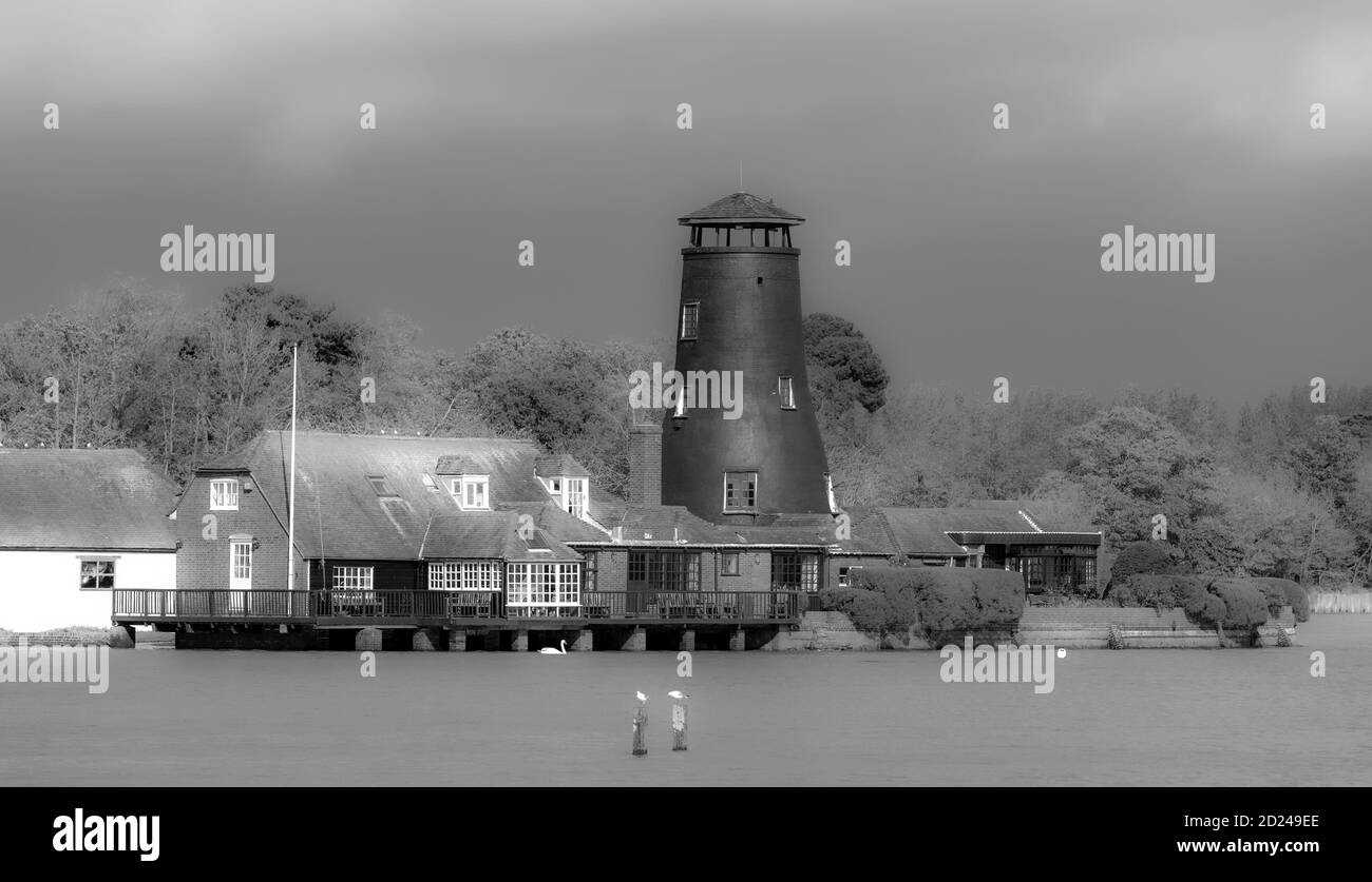 Old Langstone Mill at Langstone, Hampshire (monochrome) Stock Photo