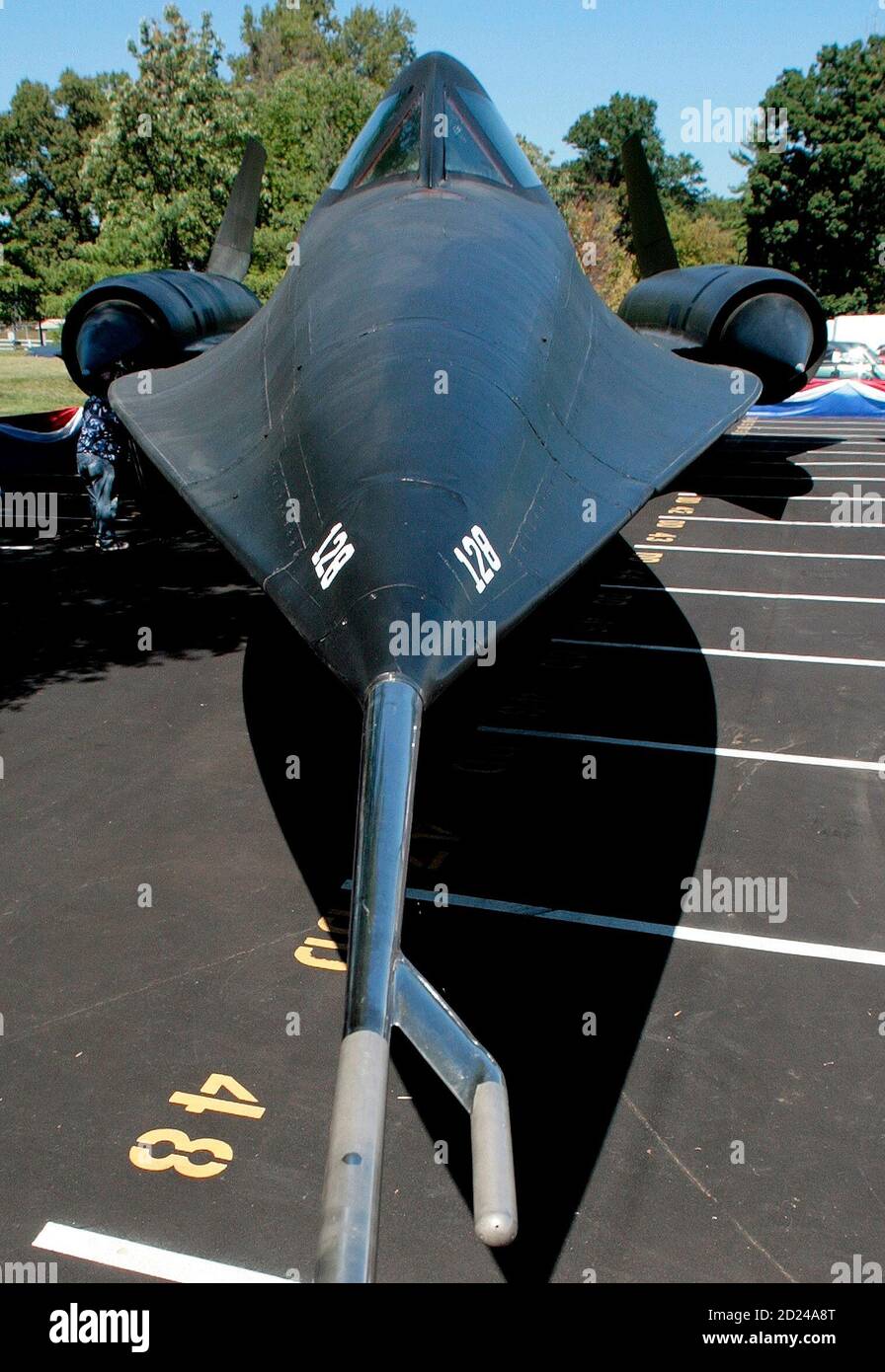 A decommissioned, formerly top-secret A-12 aircraft, sits in the parking  lot of the Central Intelligence Agency (CIA) Headquarters in Langley,  Virginia, September 19, 2007 during the presentation ceremony of it to the