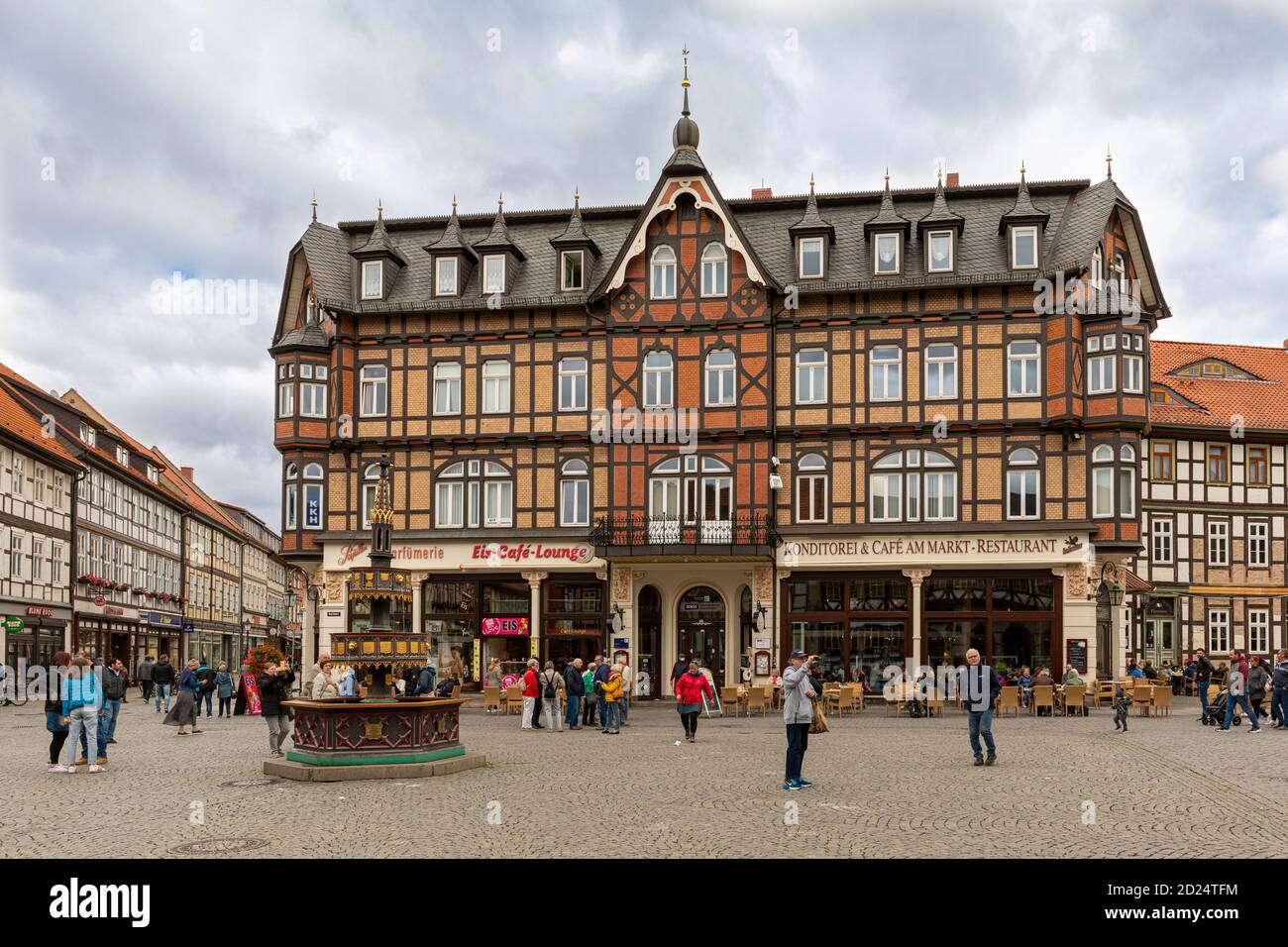 Wernigerode main square is in heart of old town. Narrow streets lead to