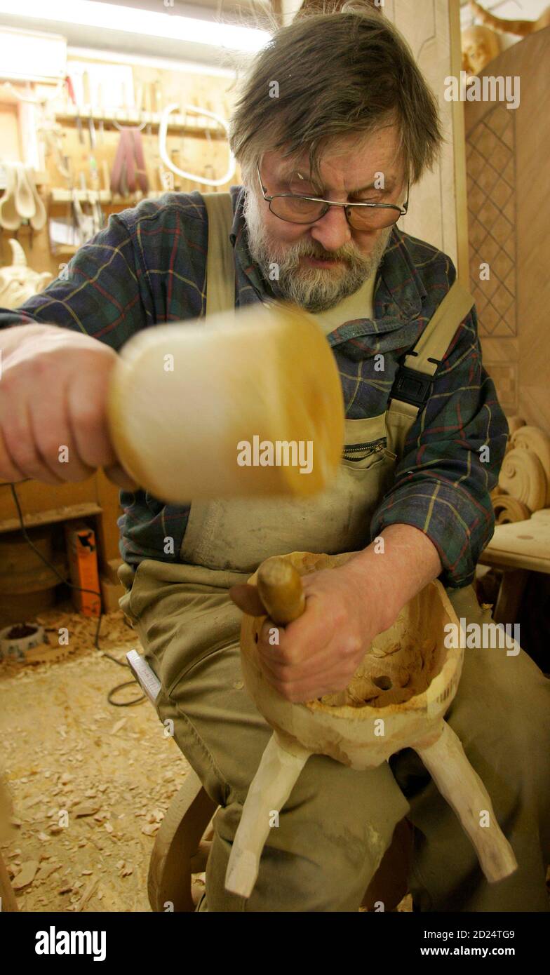 Cabinetmaker Hermann Obenauer 59 Is Carving Famous Typical Tyrolean Mask In Oberstdorf Southern Germany December 29 07 Obenauer Is The Last Carver In Oberstdorf Producing The Masks Handmade He Needs Around 10