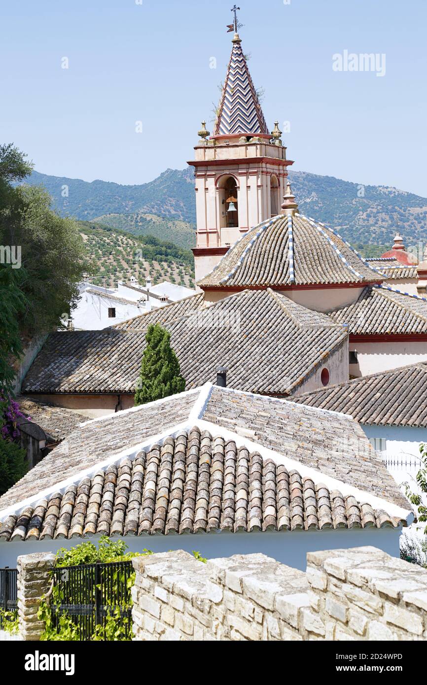 Church and houses of Zahara de la Sierra. Typical white town in the ...