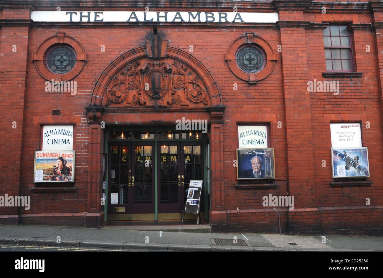 The Alhambra Cinema in the Cumbrian market town of Keswick. Built in 1913 and opened on 22nd Jan 2014, it has been in operation for over 100 years! Stock Photo