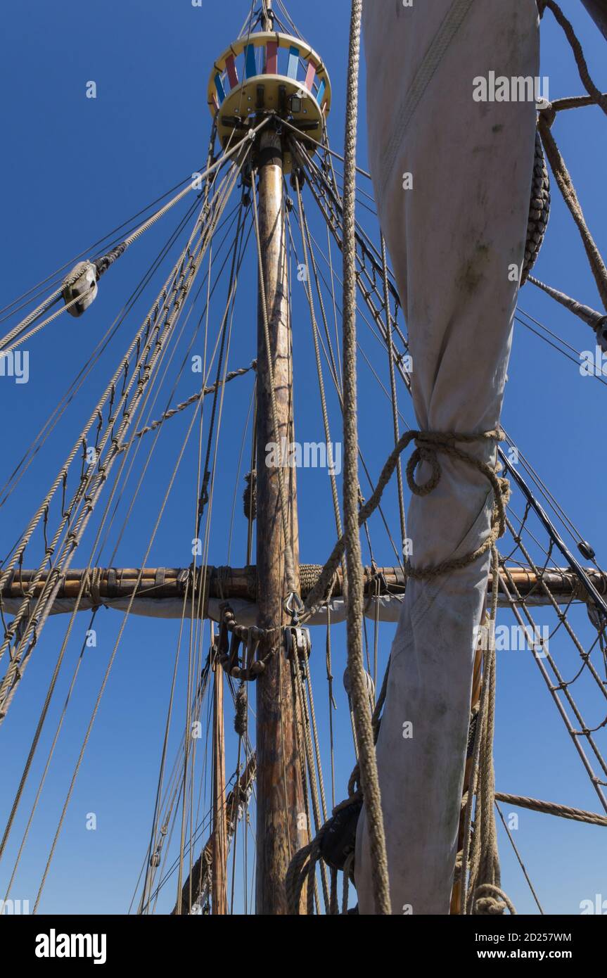 Mast and rigging of a replica of John Cabot's ship The Mathew in