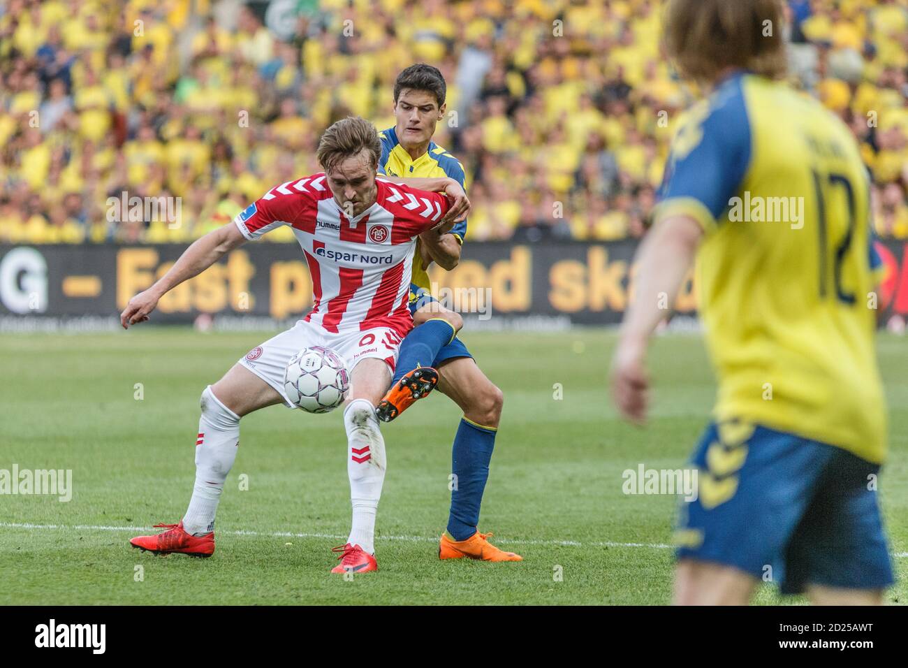 Brondby Denmark 21st May 2018 Jannik Pohl 9 Of Aalborg Boldklub And Christian Norgaard Of Broendby If Seen During The 3f Superliga Match Between Broendby If And Aab At Brondby Stadium Photo