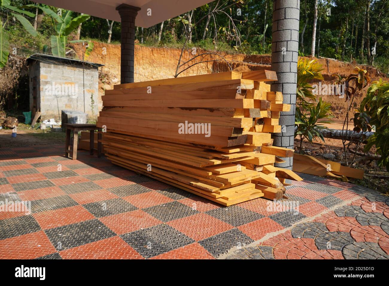 Furniture, doors, windows frame, and tables at factory. Wood cutting for making a door frame, window frame for using in building houses, business. Cut Stock Photo