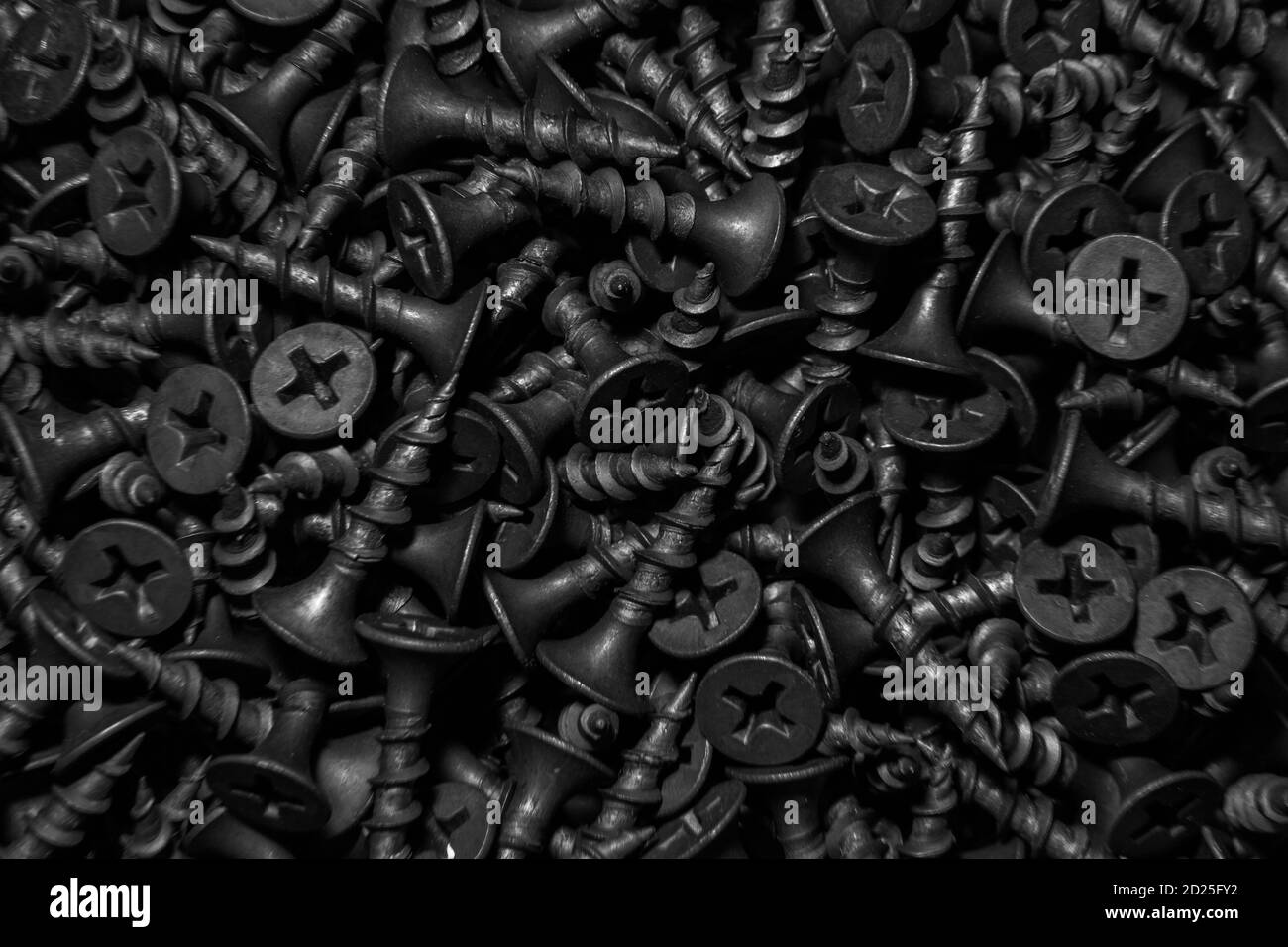 Black self-tapping screws Stock Photo