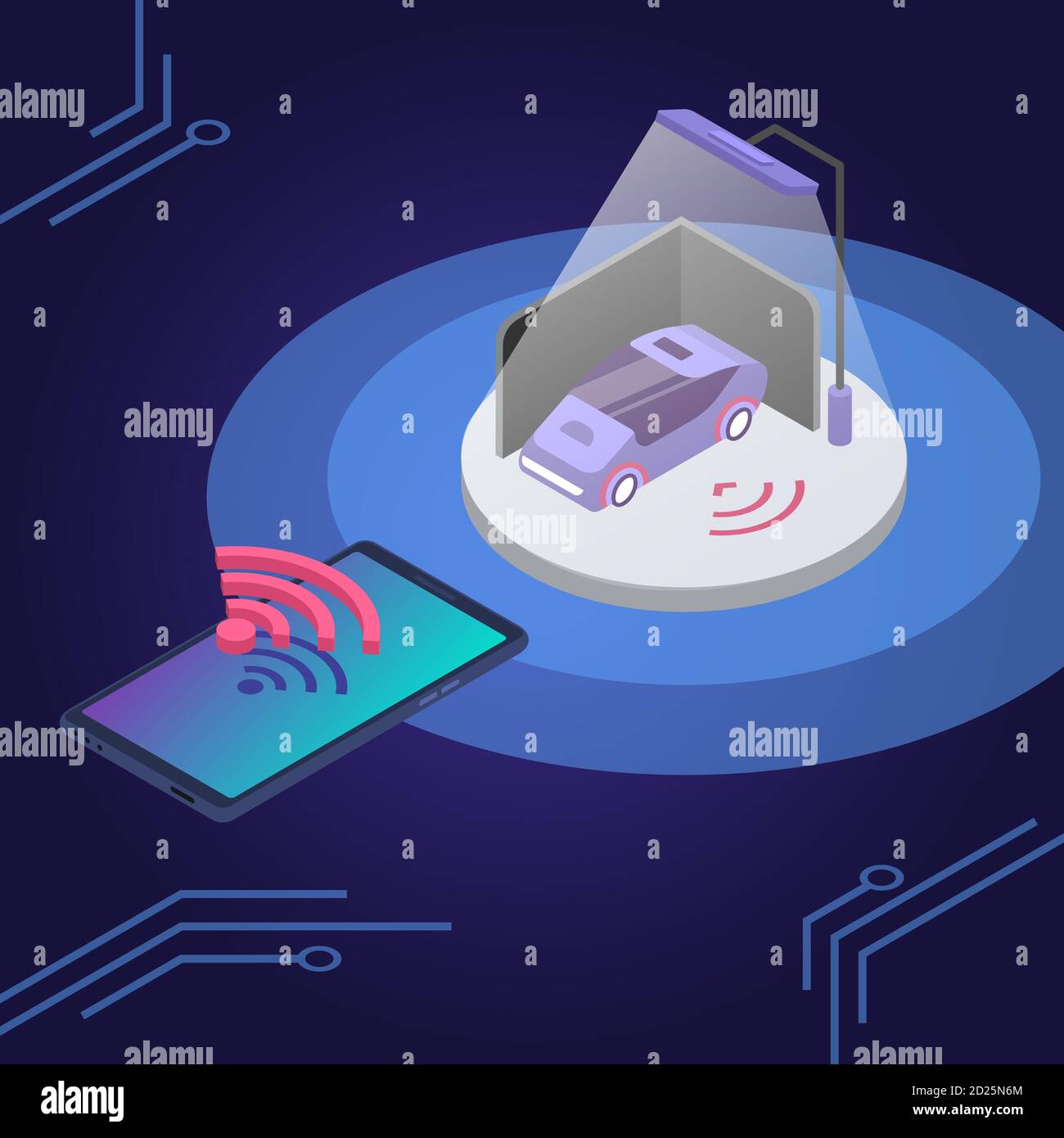 Car alarm system remote control isometric color vector illustration