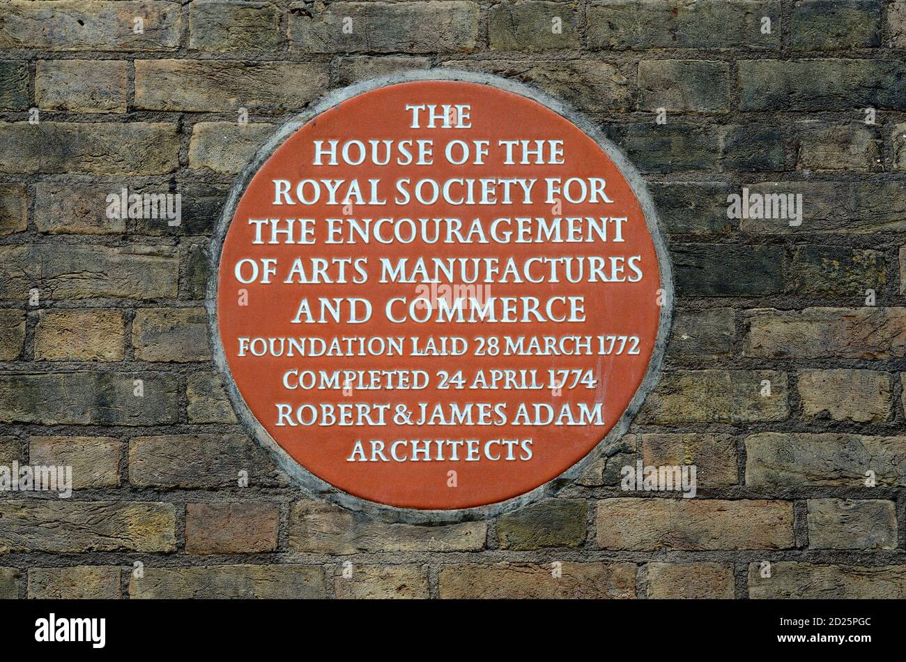 London, England, UK. Commemorative plaque at 8 John Adam Street.'The House of the Royal Society for the Encouragement of Arts Manufactures and Com.... Stock Photo