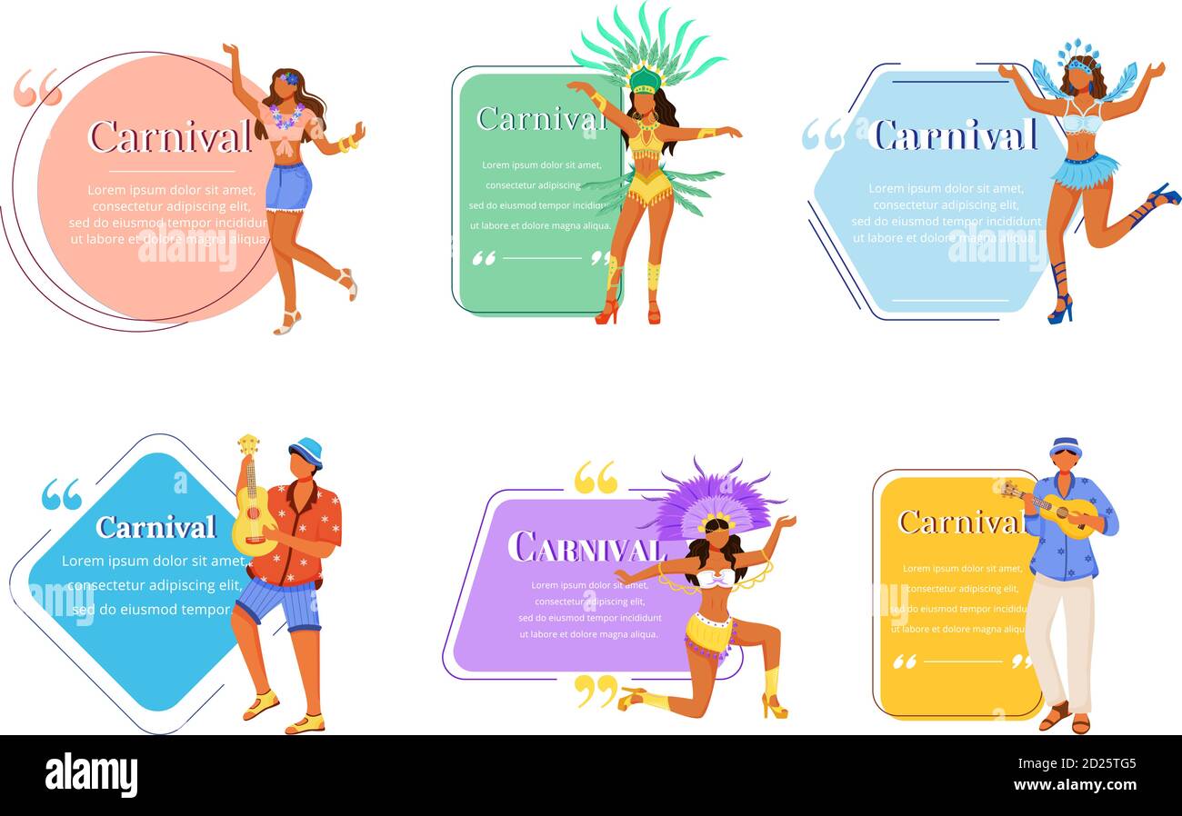 Carnival Flat Color Vector Characters Quotes Set Masquerade Costumes Traditional Music Samba Brazilian Festival Citation Blank Frame Templates Stock Vector Image Art Alamy