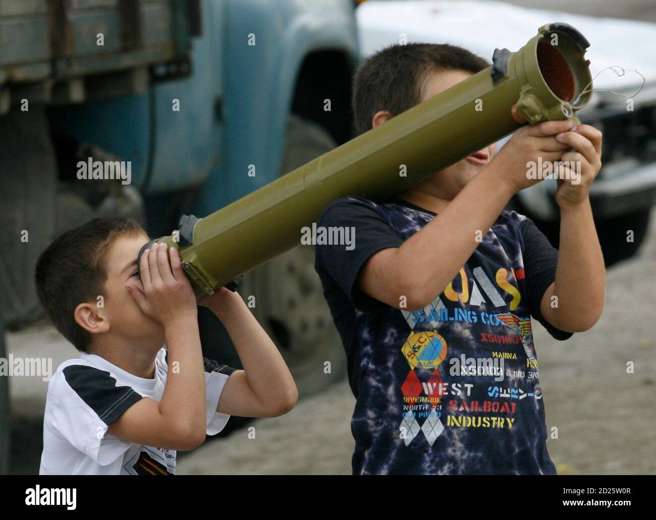 Children Play With An Empty Grenade Launcher In The South Ossetian City Of Tskhinvali September 1 08 The European Union Will Warn Russia On Monday That Moscow S Future Ties With The Bloc