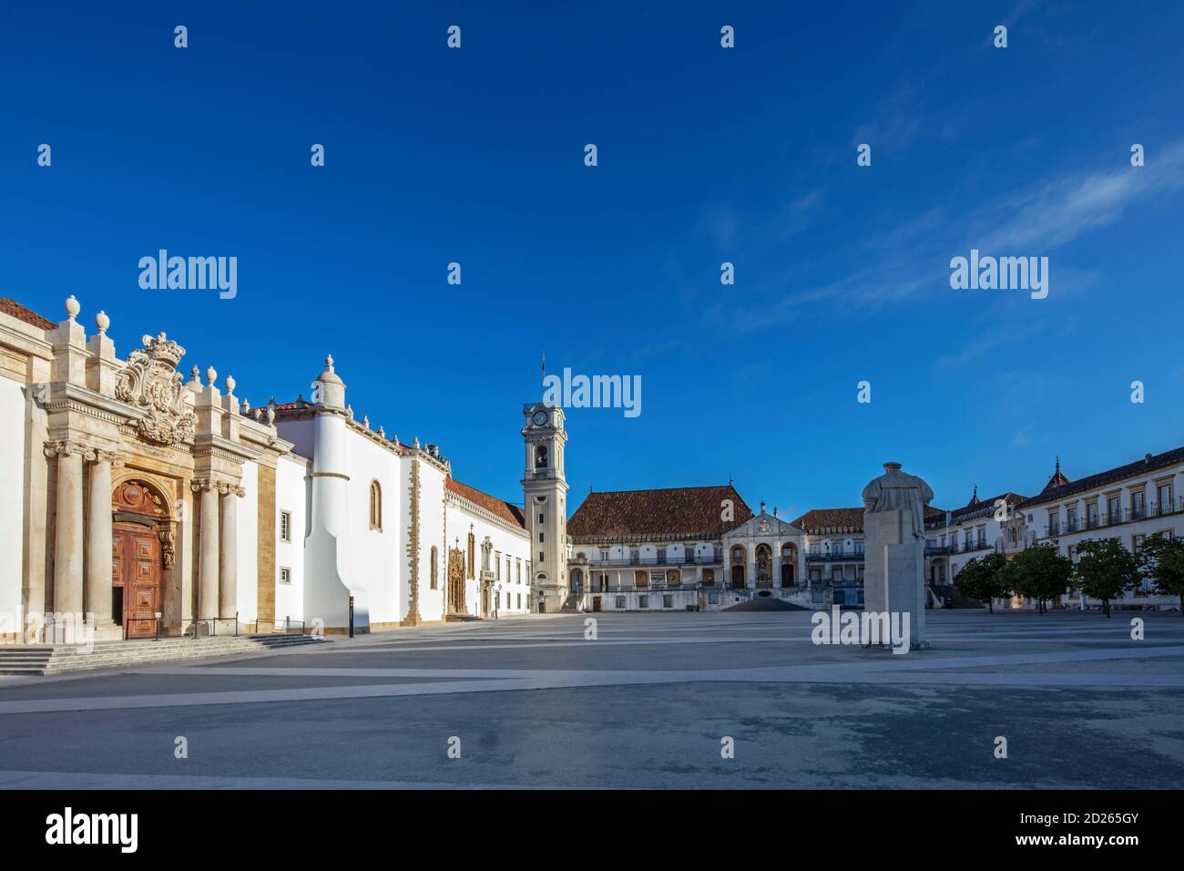 Portugal, Centro, Coimbra. The Paco das Escolas (main courtyard) of the university, showing the university tower, main entrance to the Joanine library Stock Photo