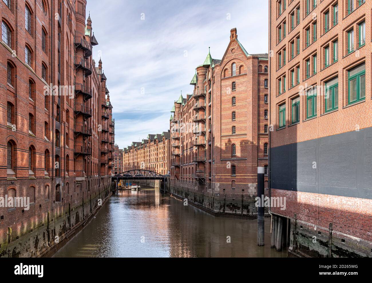 The iconic Speicherstadt (City of Warehouses) in Hamburg, Germany. Located within the HafenCity quarter. Built from 1883 to 1927. Stock Photo