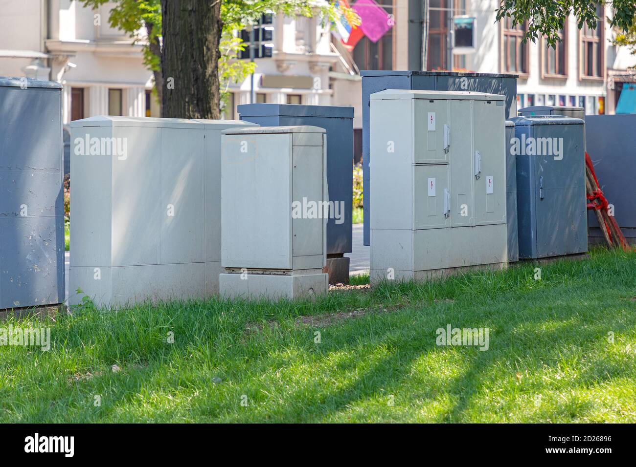 Municipal Electrical Enclosures Power Boxes in Park Stock Photo Alamy