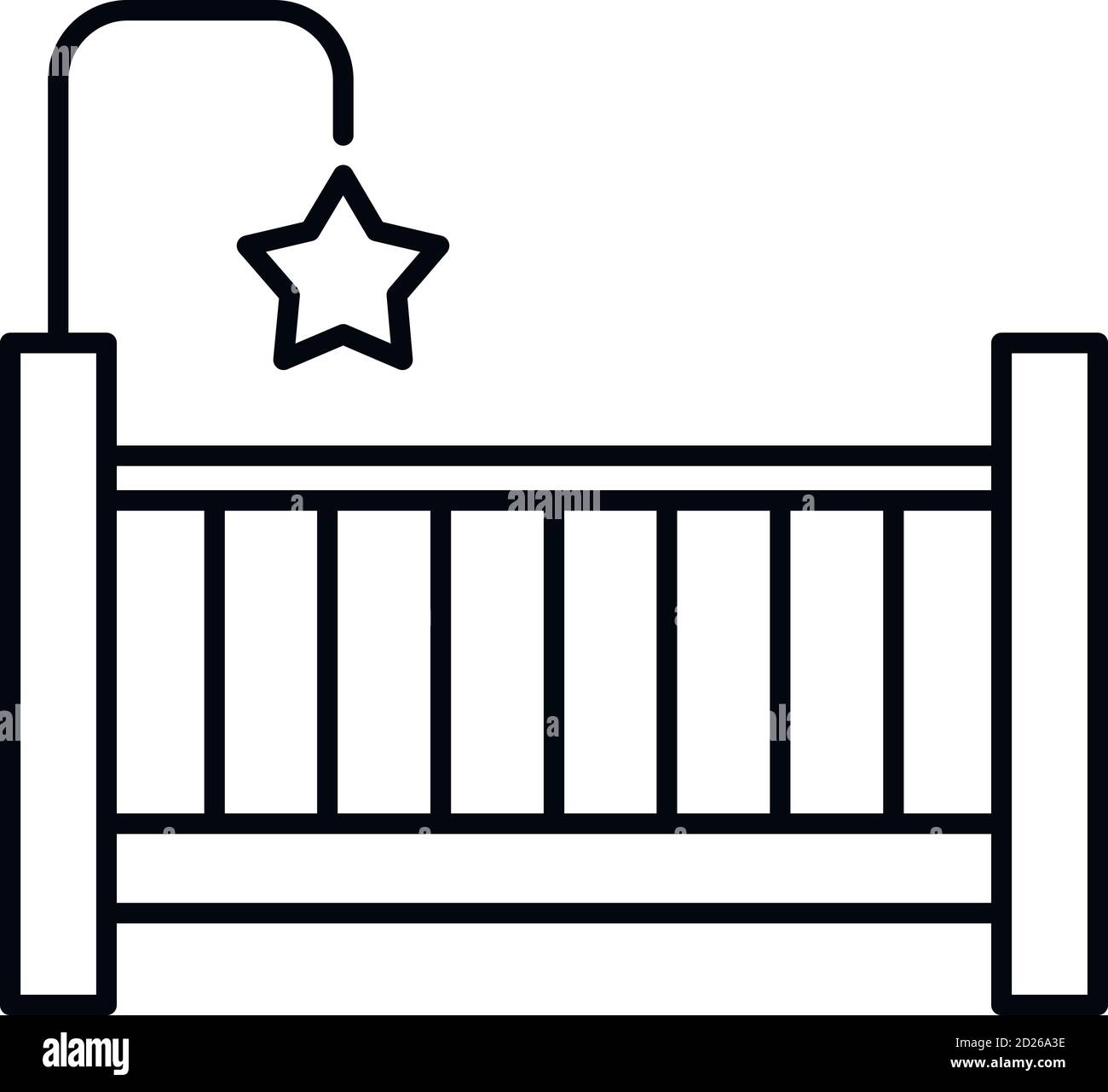 Childrens room baby crib icon. Outline childrens room baby crib vector icon for web design isolated on white background Stock Vector