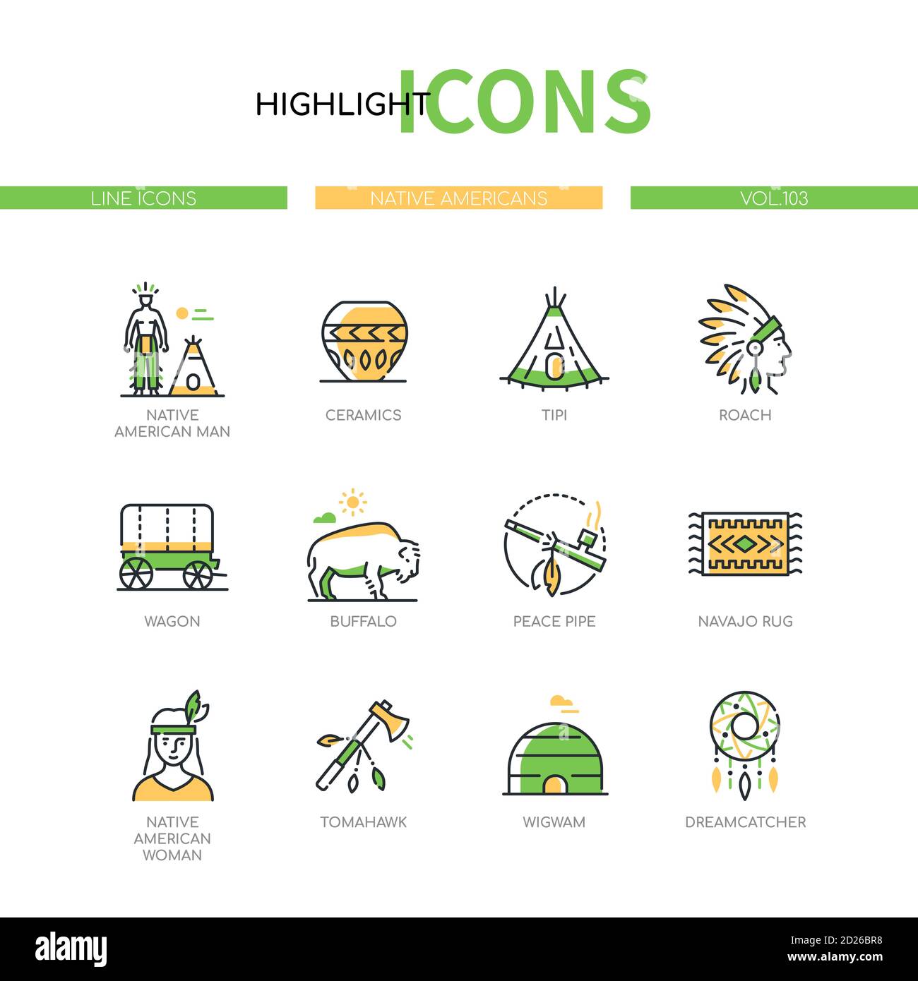 Native Americans - modern line design style icons set Stock Vector
