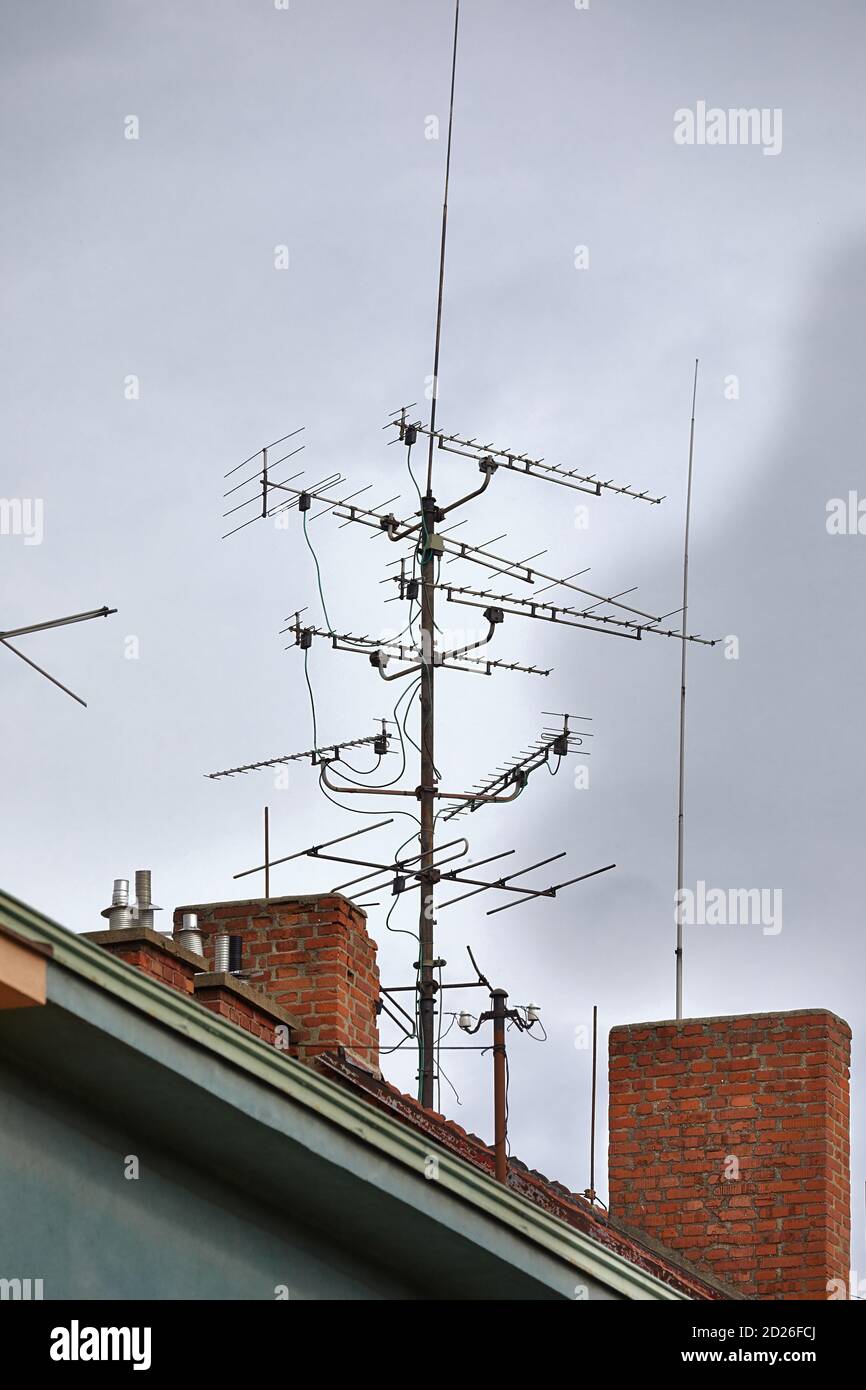Antennas on a roof Stock Photo Alamy