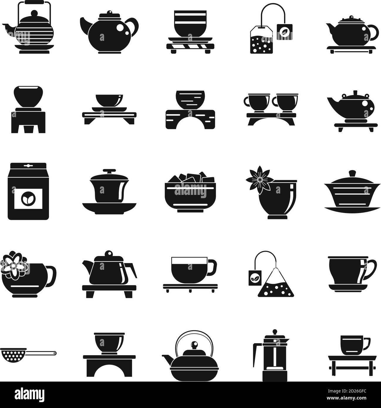 Chinese tea ceremony icons set. Simple set of chinese tea ceremony