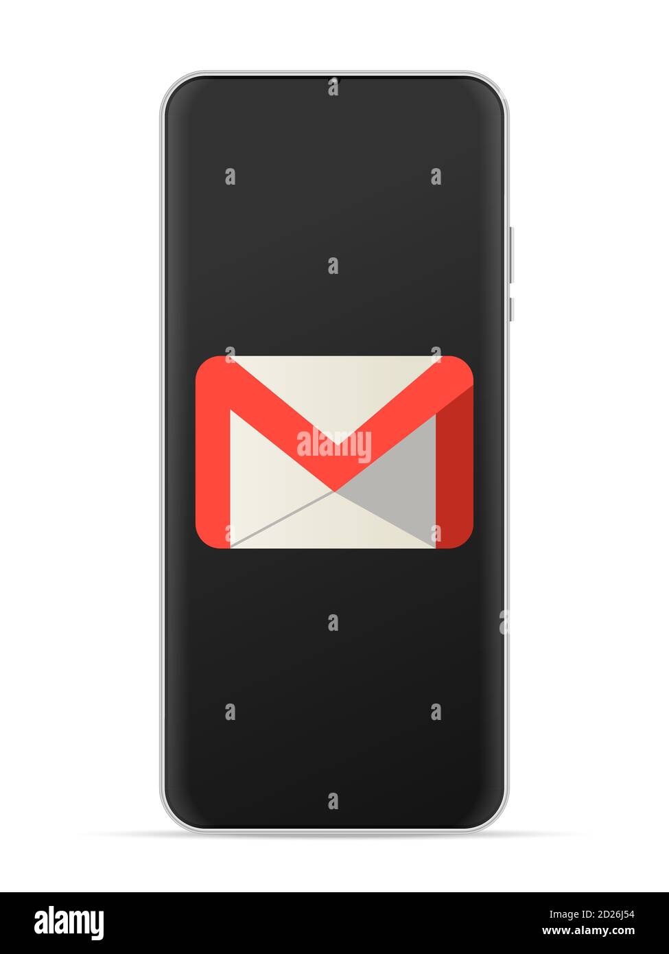 Gmail logo icon on smartphone screen. Vector illustration white background. Stock Photo