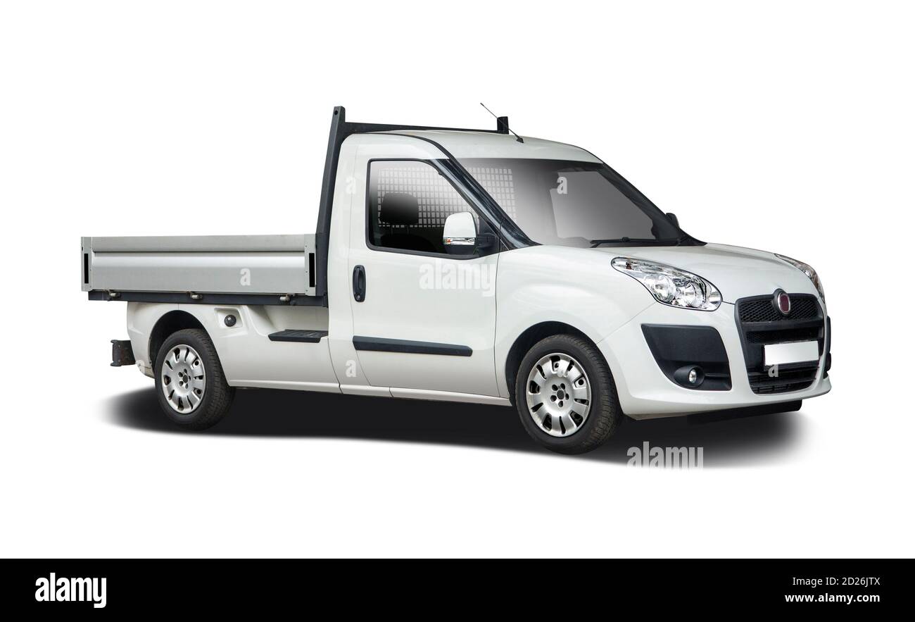 White Open body delivery van isolated on white Stock Photo