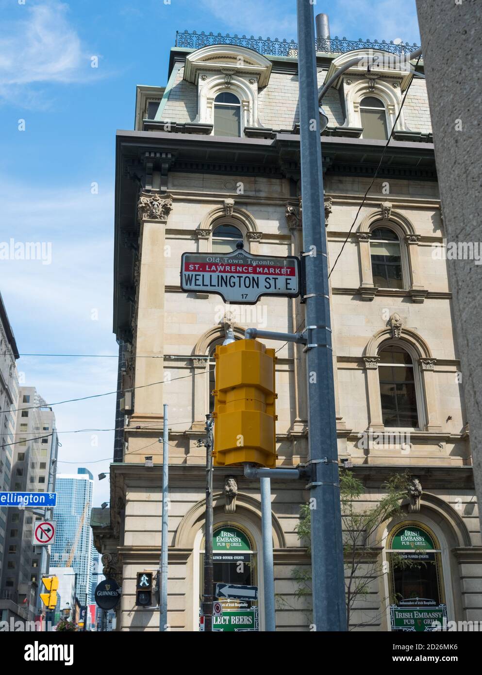 Street sign on Wellington Street East junction with Yonge Street, Toronto, Canada Stock Photo