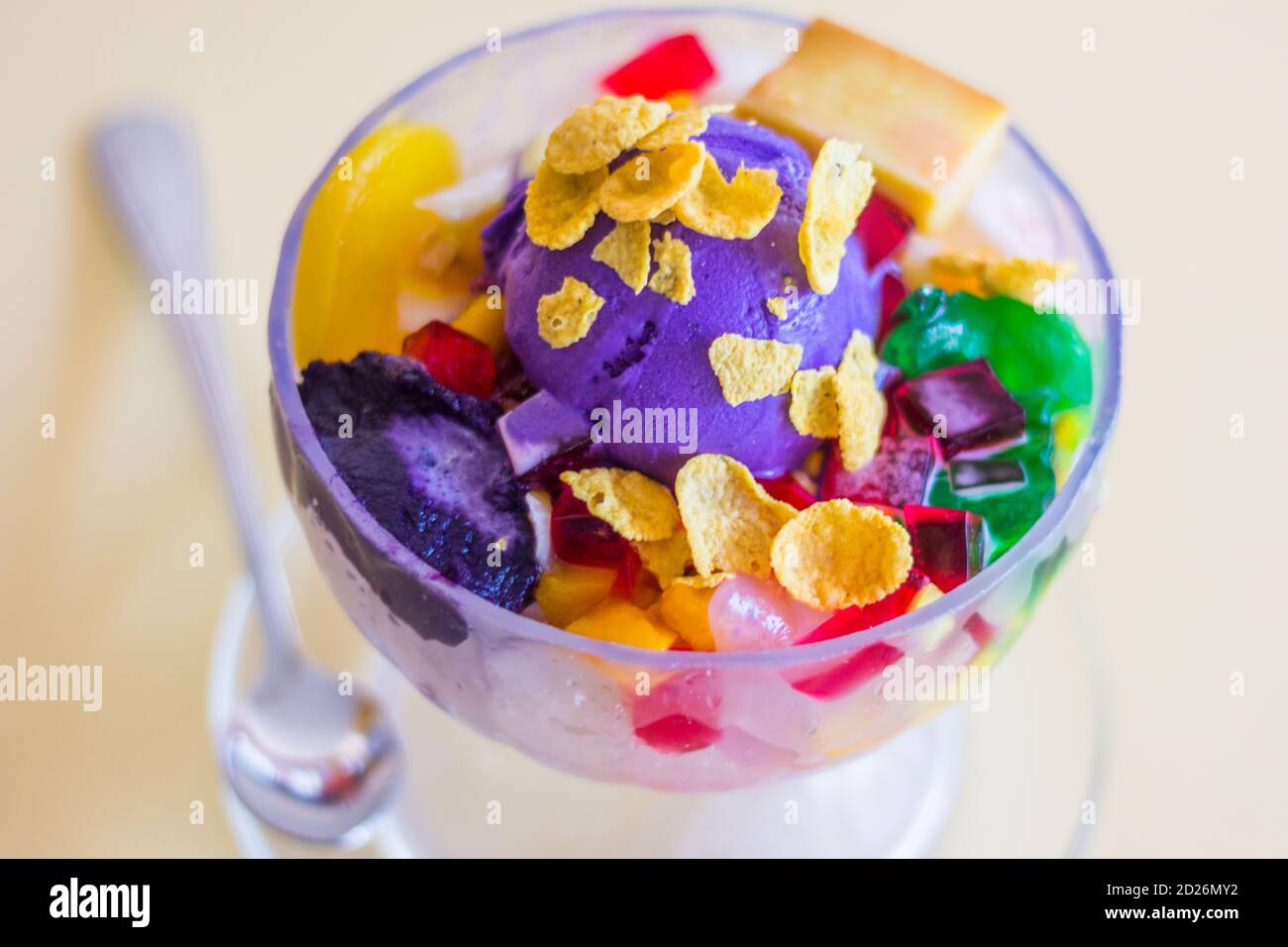 Halohalo is a Filipino iced dessert popular during the hot summer months Stock Photo