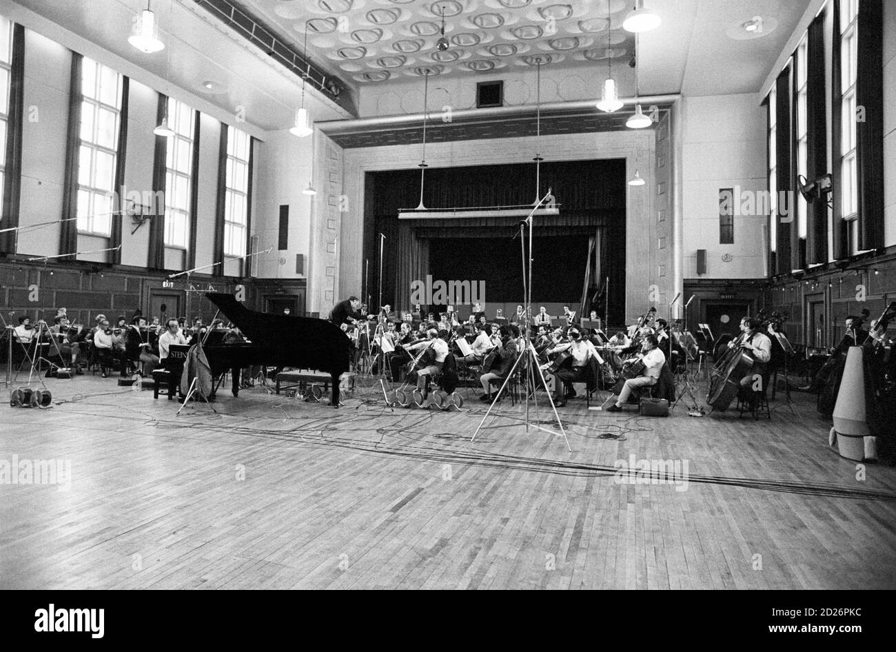 Bernard Haitink (conductor) and Alfred Brendel (piano soloist) at a Philips recording session of the Liszt piano concertos with the London Philharmonic Orchestra (LPO) in the Assembly Hall at Walthamstow Town Hall, Walthamstow, London in May 1972 Stock Photo