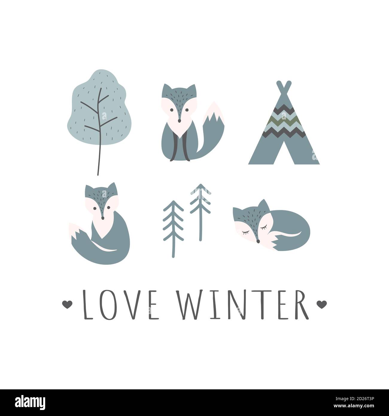 Download Love Winter Slogan Cartoon T Shirt Template Colorful Arctic Fox Character With Trees Children Vector Illustration Stock Vector Image Art Alamy