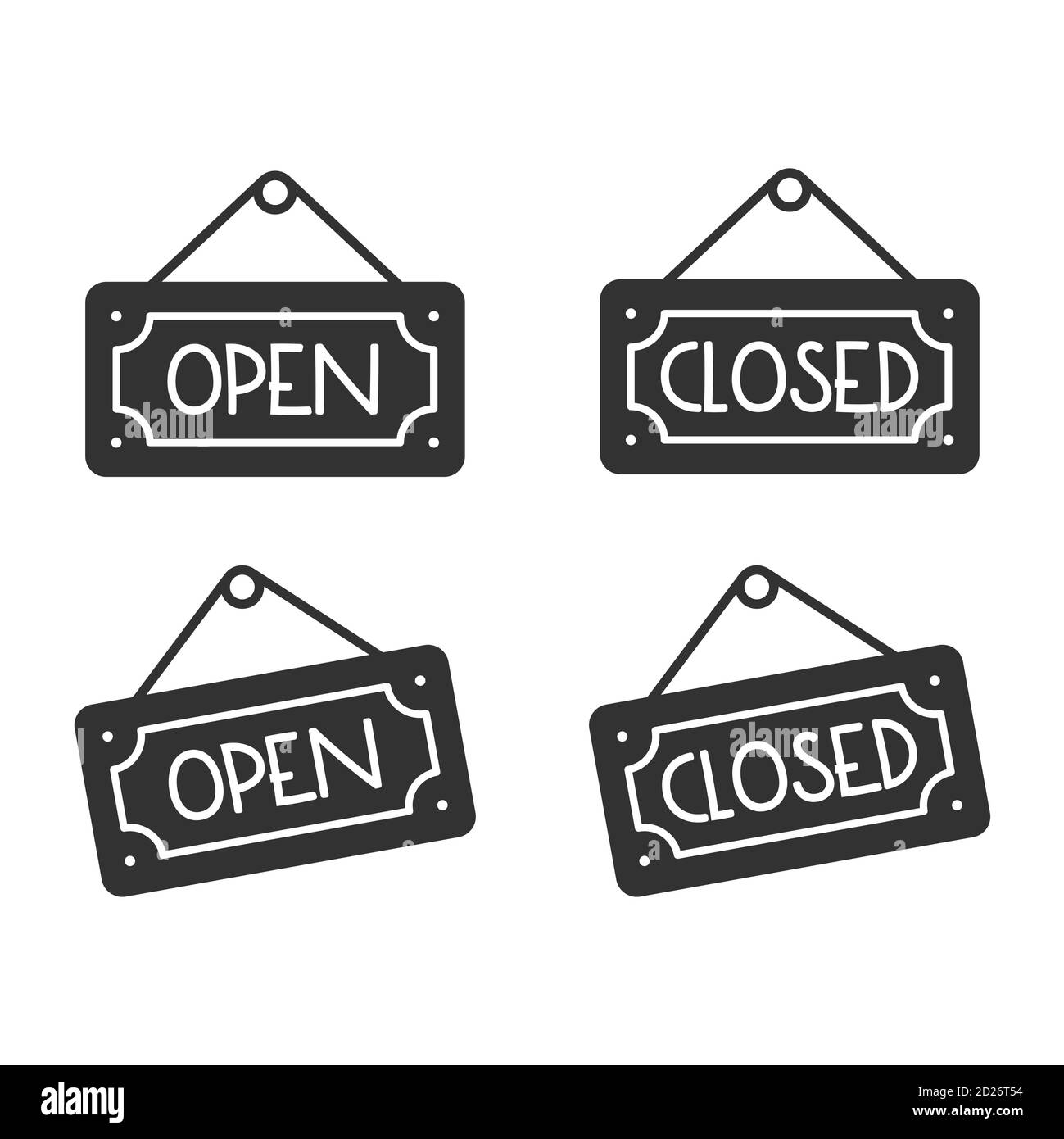 Open and closed sign vector icon. Store board door notice symbol Stock