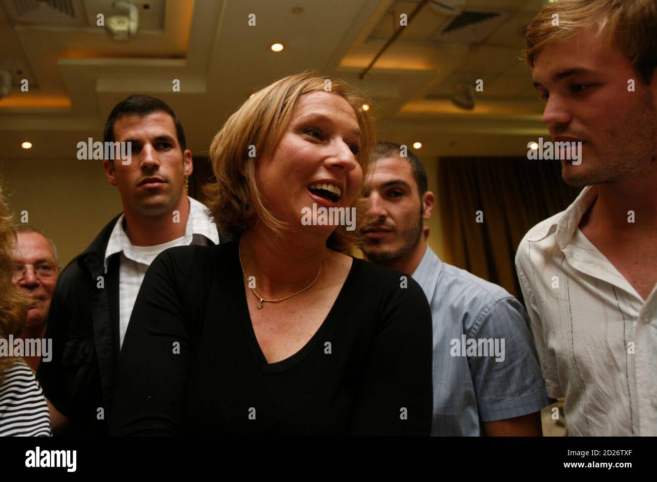 Israel's Foreign Minister Tzipi Livni (C) arrives at a Kadima party meeting in Tel Aviv September 11, 2008.  REUTERS/Baz Ratner (ISRAEL) Stock Photo