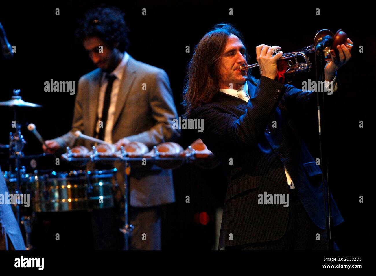 Gavin Bondy (R) of the U.S. band "Pink Martini" performs during the Jordan  Festival at the