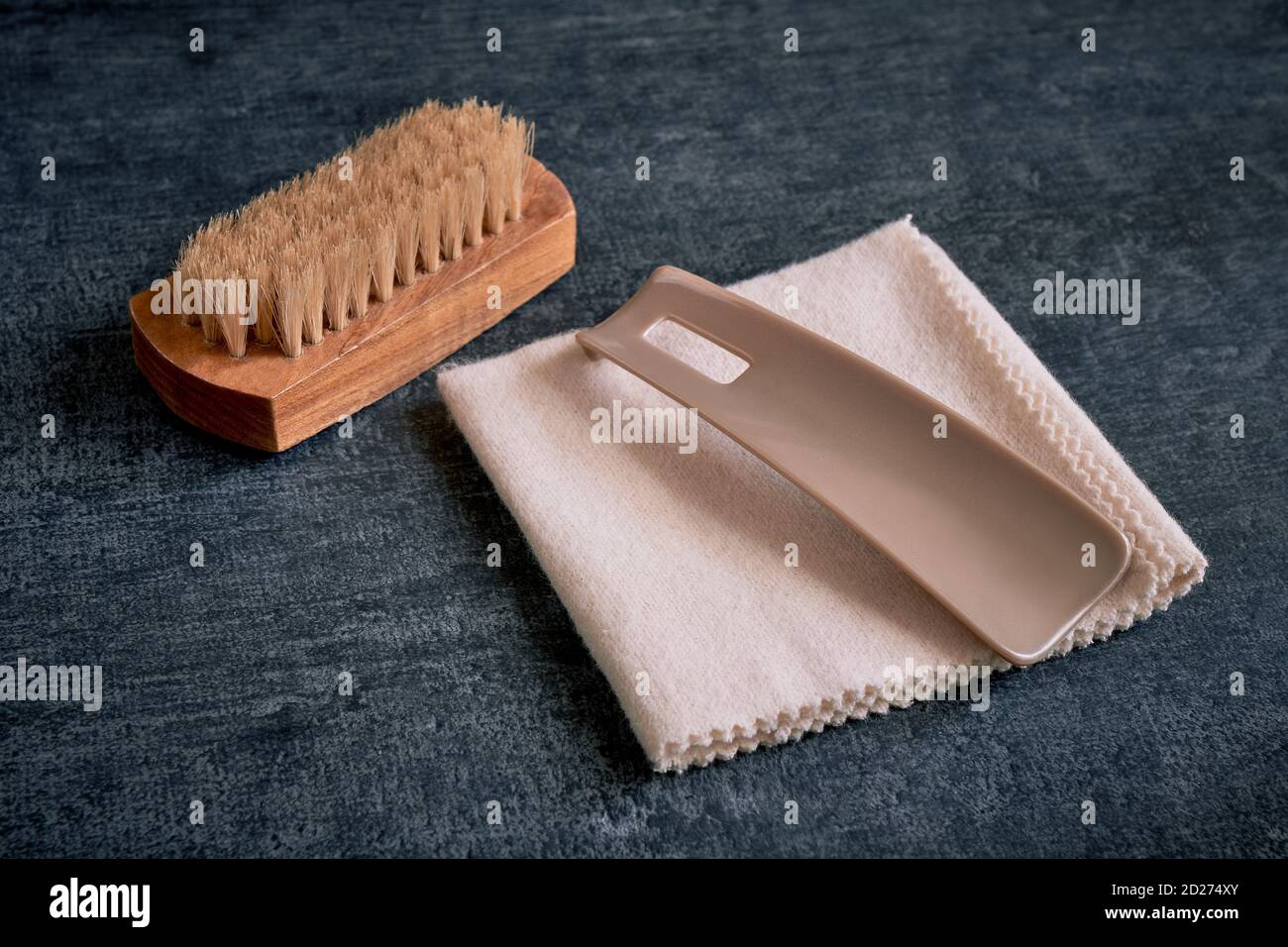 Shoe Cleaning Kit on a grey background Stock Photo