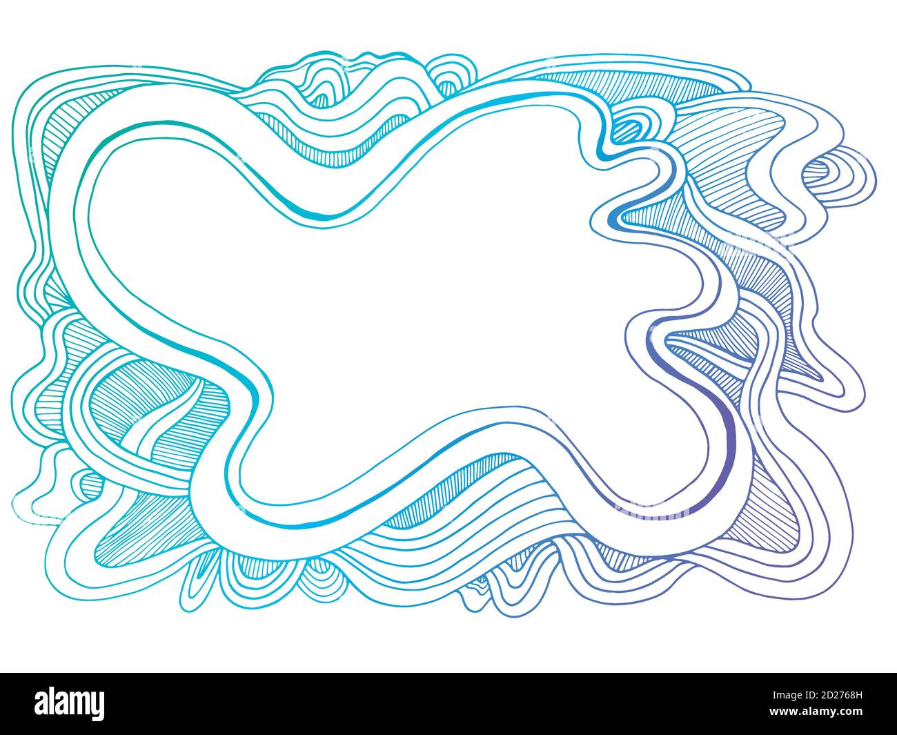 Blue and dark blue decorative doodles waves frame Stock Vector